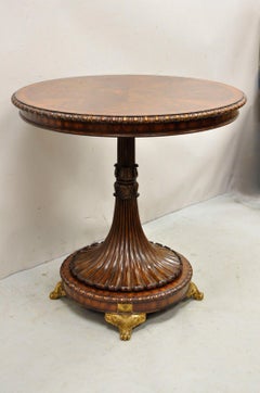 French Empire Regency Style Round Mahogany Pedestal Base Lamp Side Table