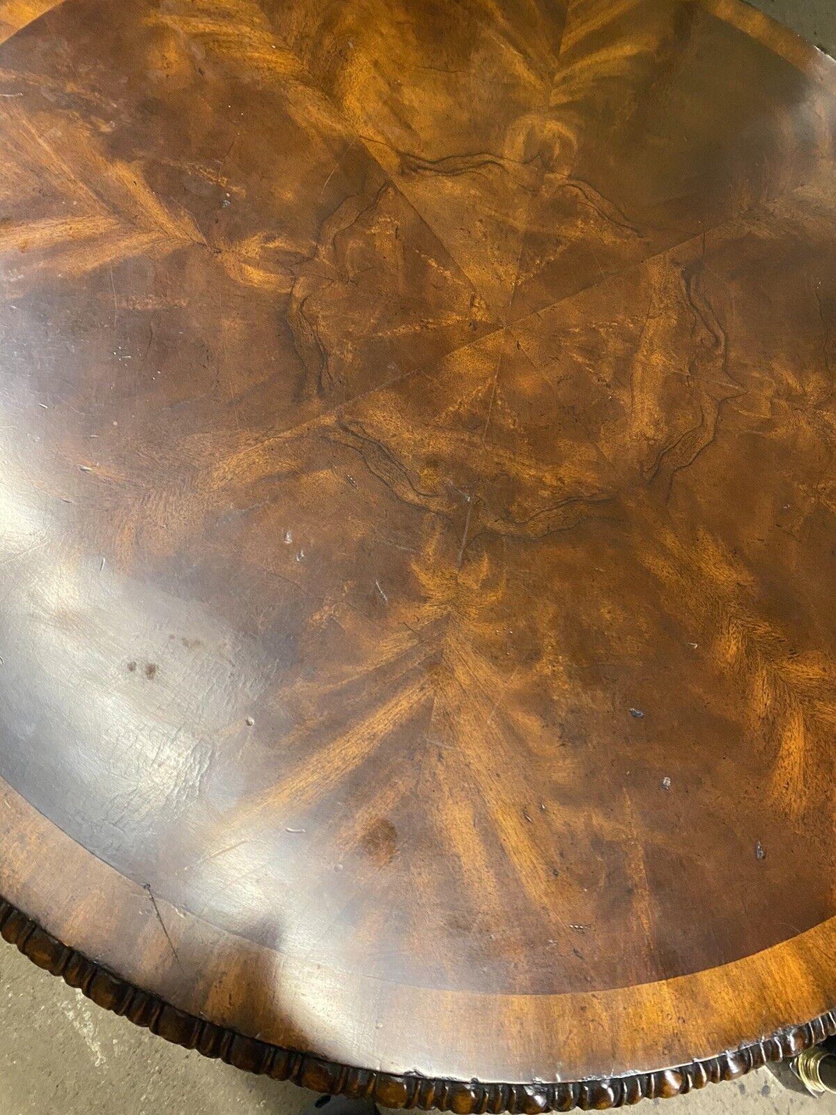 Brass French Empire Regency Style Round Mahogany Pedestal Base Lamp Side Table