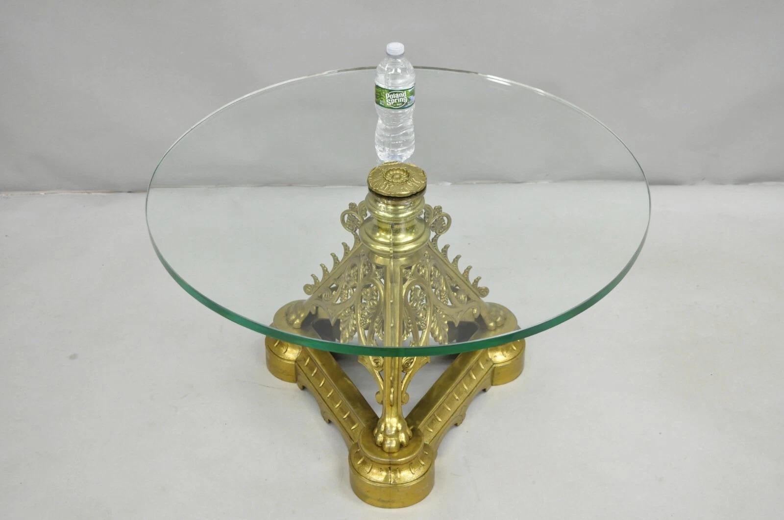 French Empire Renaissance Bronze Paw Foot Pedestal Base Round Glass Coffee Table im Angebot 5