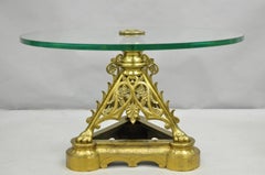 French Empire Renaissance Bronze Paw Foot Pedestal Base Round Glass Coffee Table