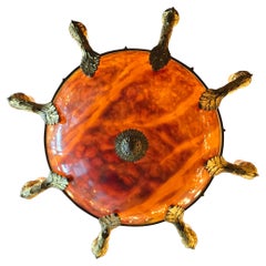 French Empire Revival Alabaster & Bronze Chandelier, Early 20th Century