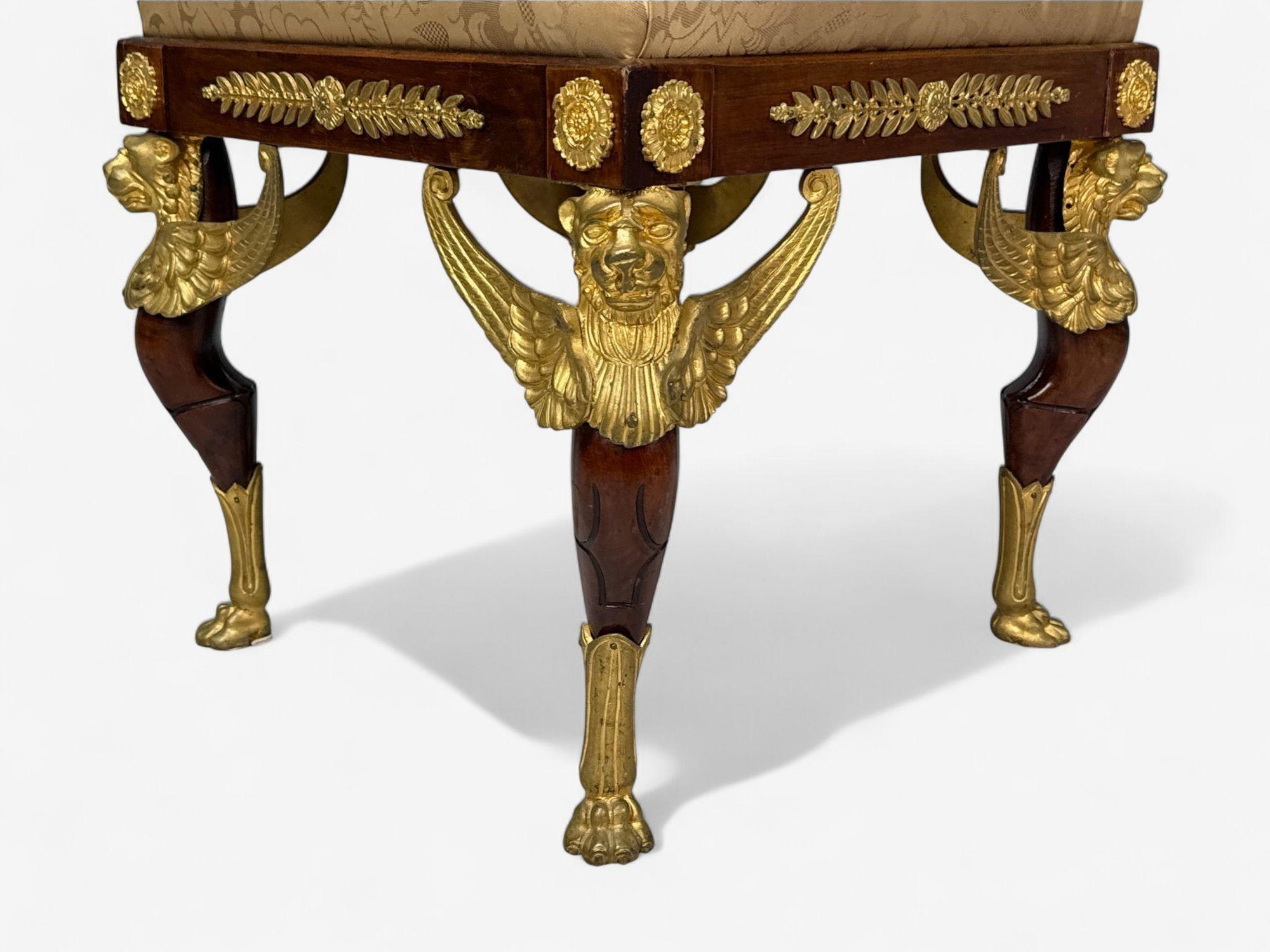 Renouveau Empire français, Bronze, Acajou, Tissu, Tabouret, France, C.I.C. en vente 4