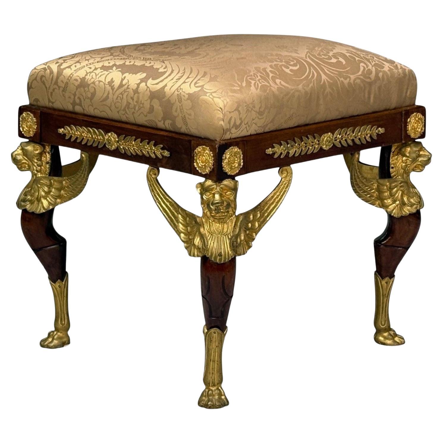 Renouveau Empire français, Bronze, Acajou, Tissu, Tabouret, France, C.I.C. en vente