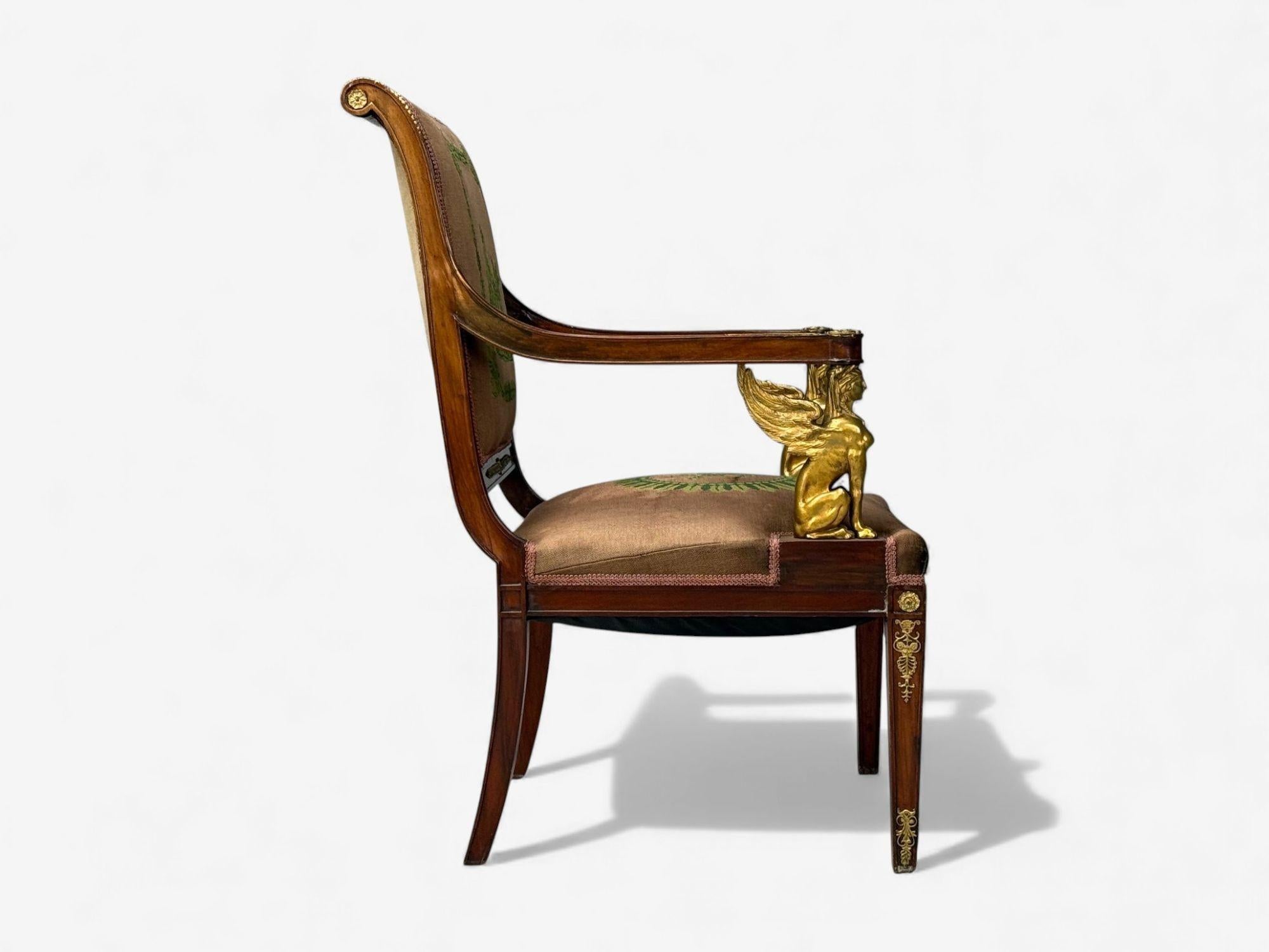Renacimiento Imperio Francés, Bronce, Caoba, Tapicería, Sillones, Francia, s. XIX en venta 11