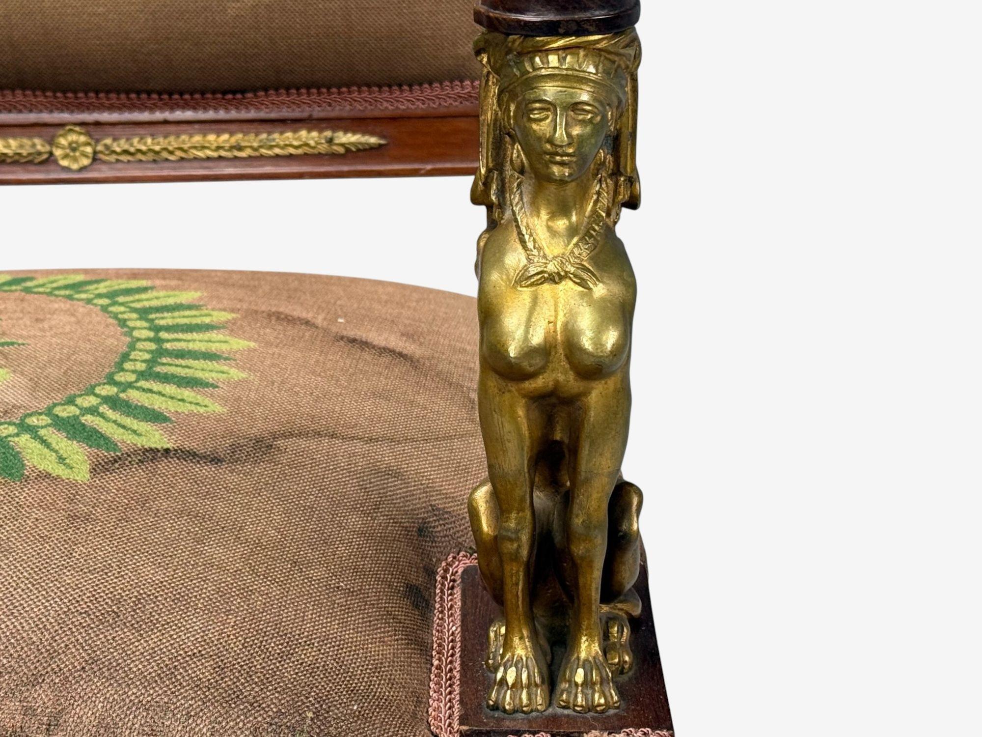 Renacimiento Imperio Francés, Bronce, Caoba, Tapicería, Sillones, Francia, s. XIX en venta 3