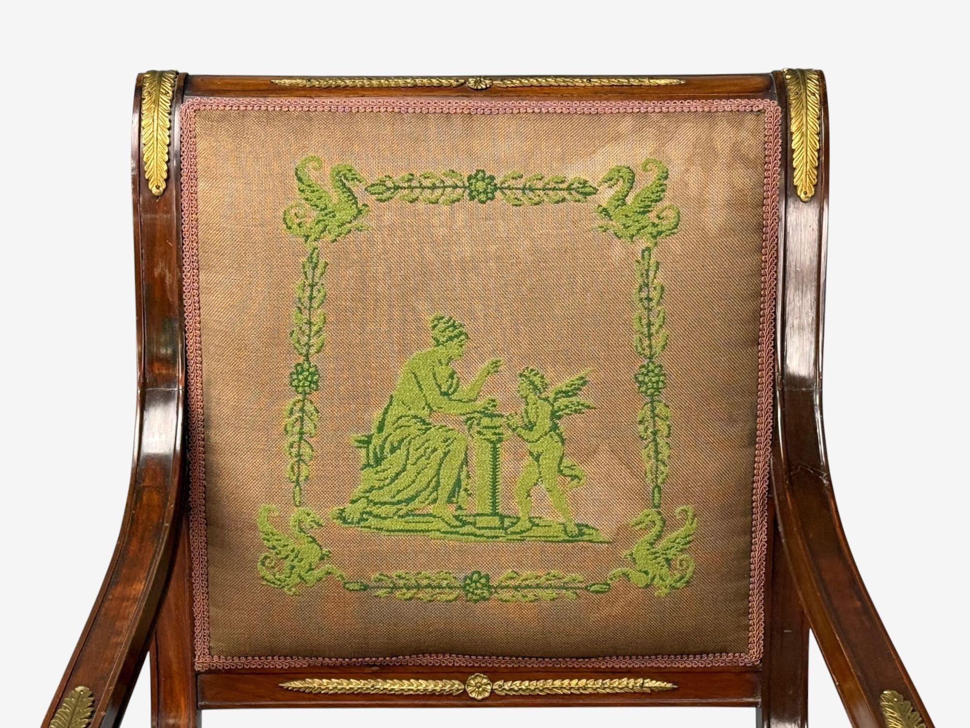 Renacimiento Imperio Francés, Bronce, Caoba, Tapicería, Sillones, Francia, s. XIX en venta 5