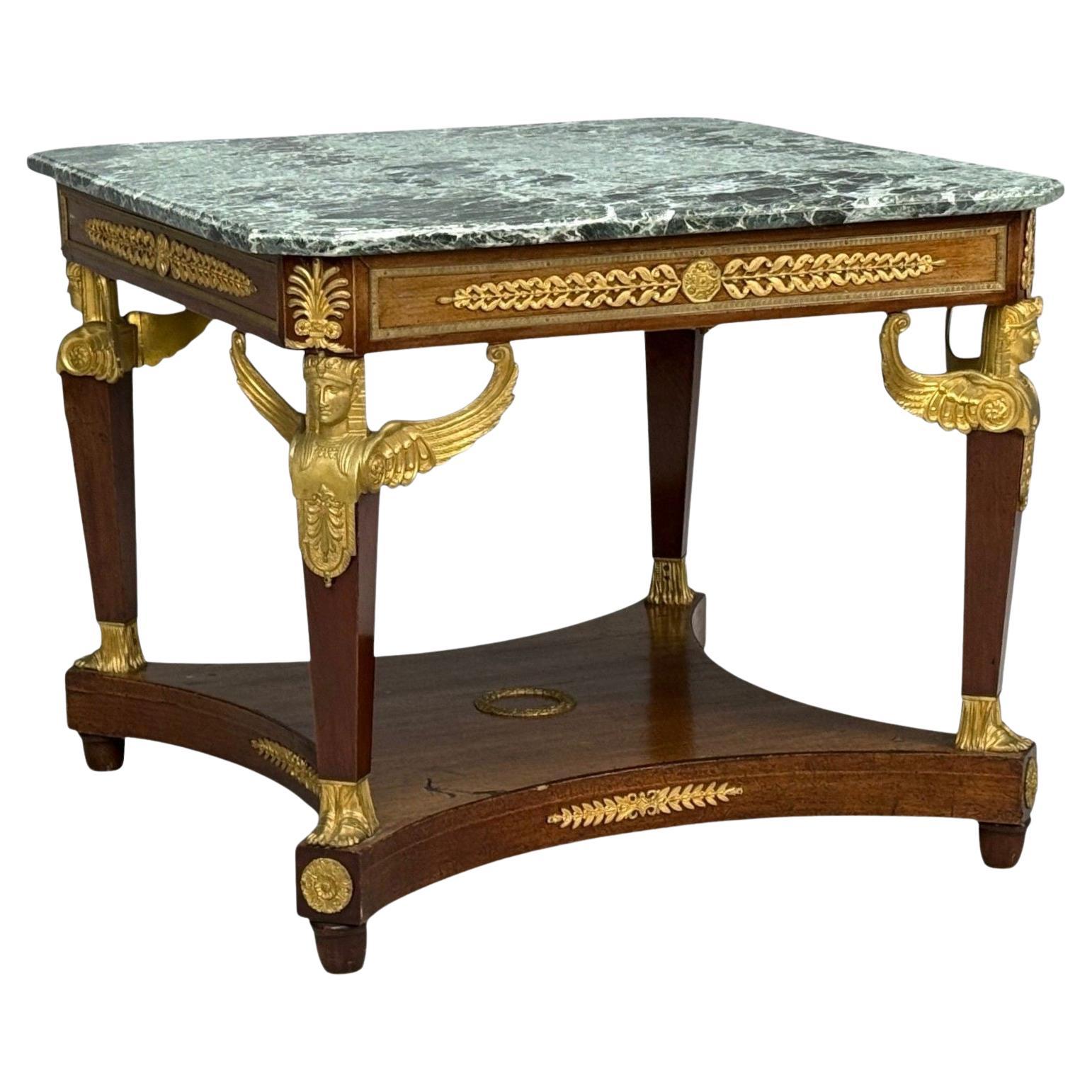 French Empire Revival, Center Table, Bronze, Mahogany, Marble, France, 19th c.