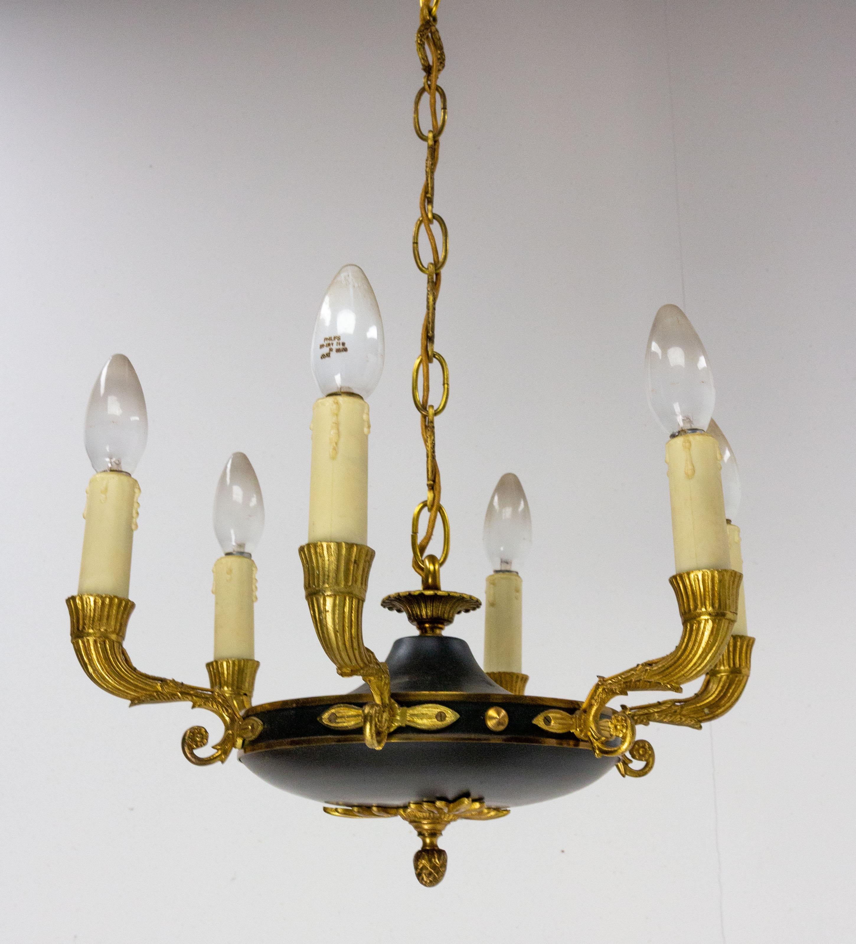 Empire revival chandelier arms manner of Maison Jansen
Gilt bronze
Very good vintage condition.
This can be rewired to USA or EU and UK standards.

Shipping:
Diam 63, H 40.5 cm