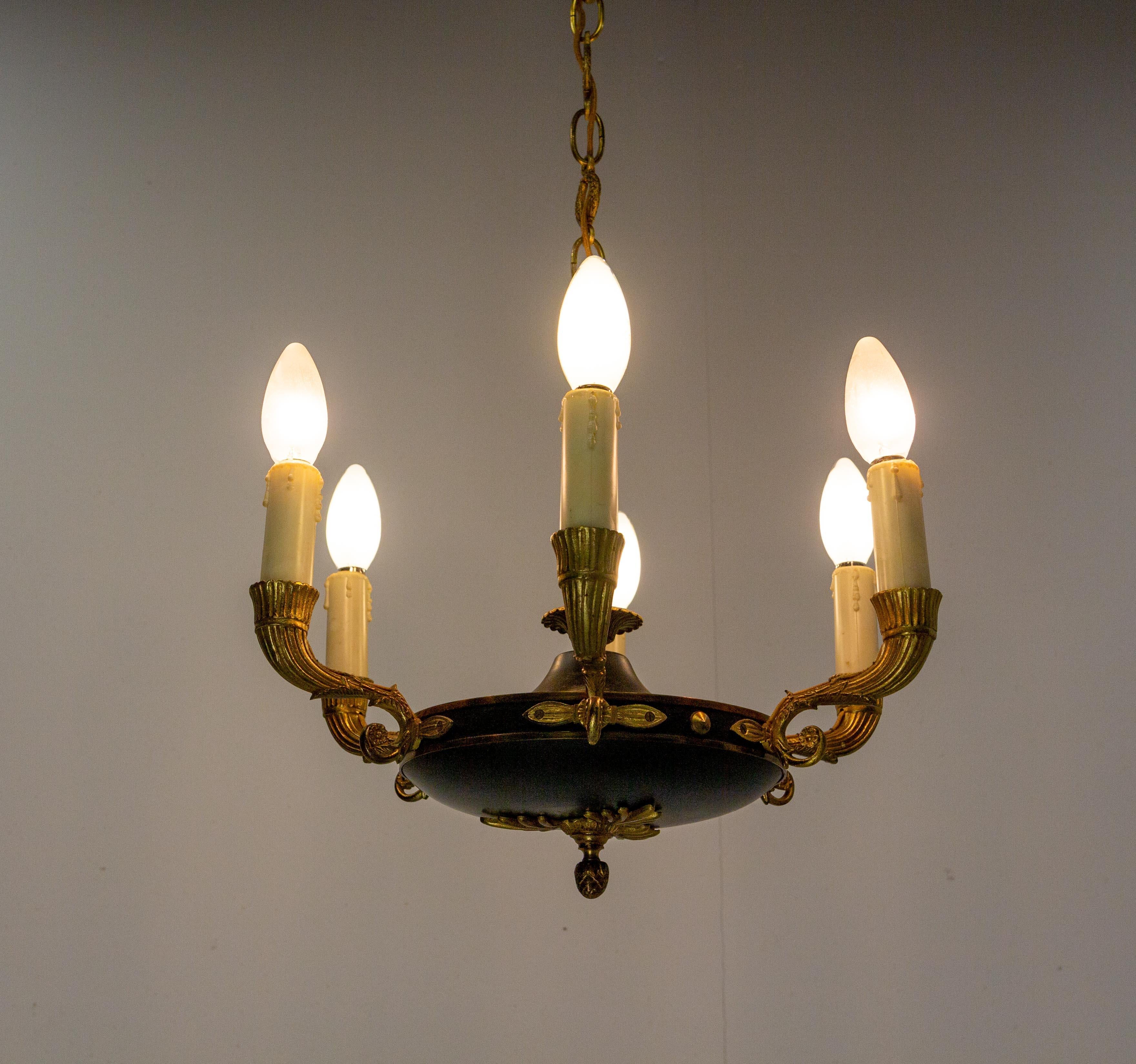 French Empire Revival Chandelier, Midcentury For Sale 1