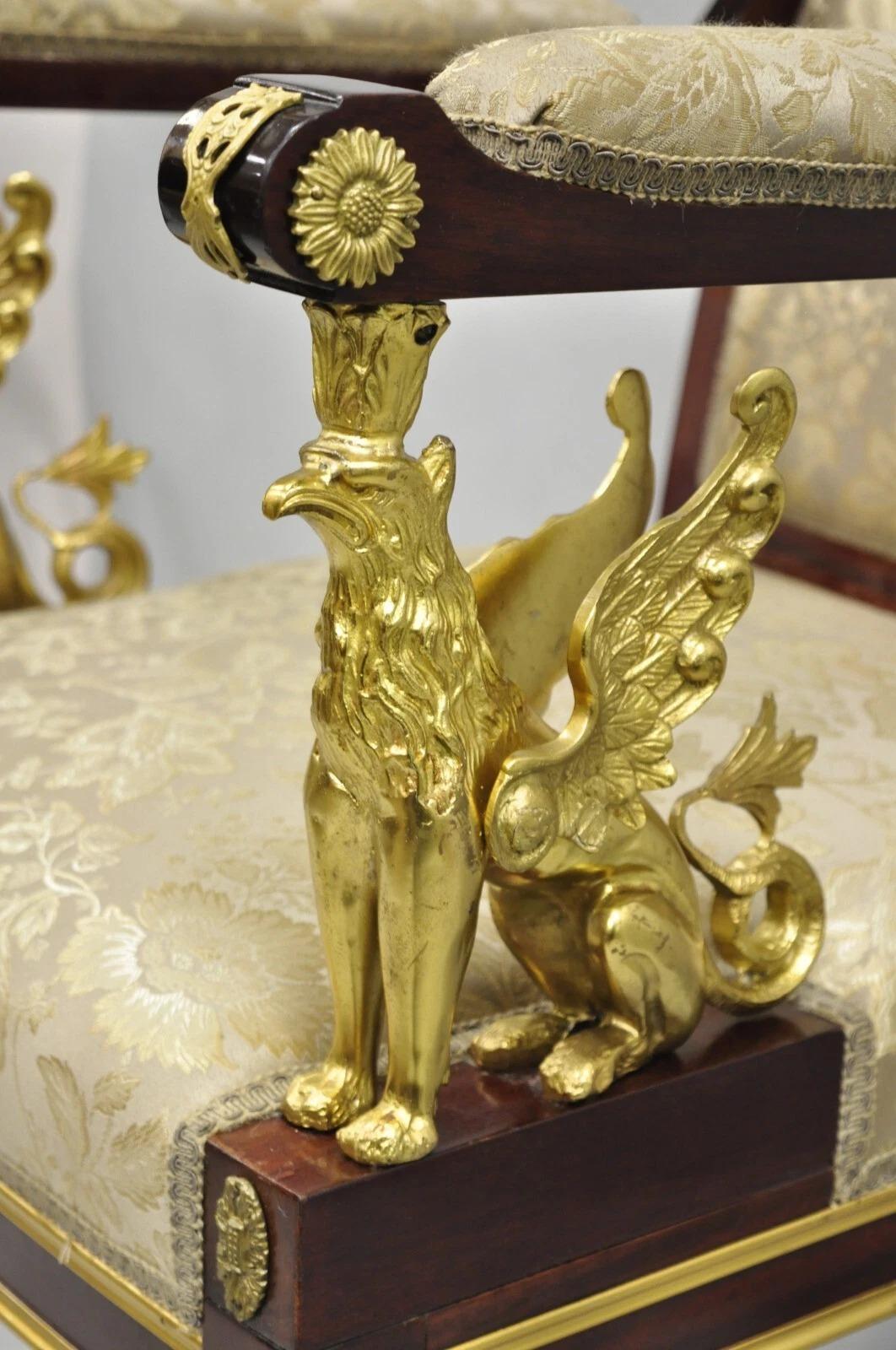 French Empire Revival Grünes Leder Top Bronze Griffin Mahagoni Schreibtisch & Stuhl im Angebot 8