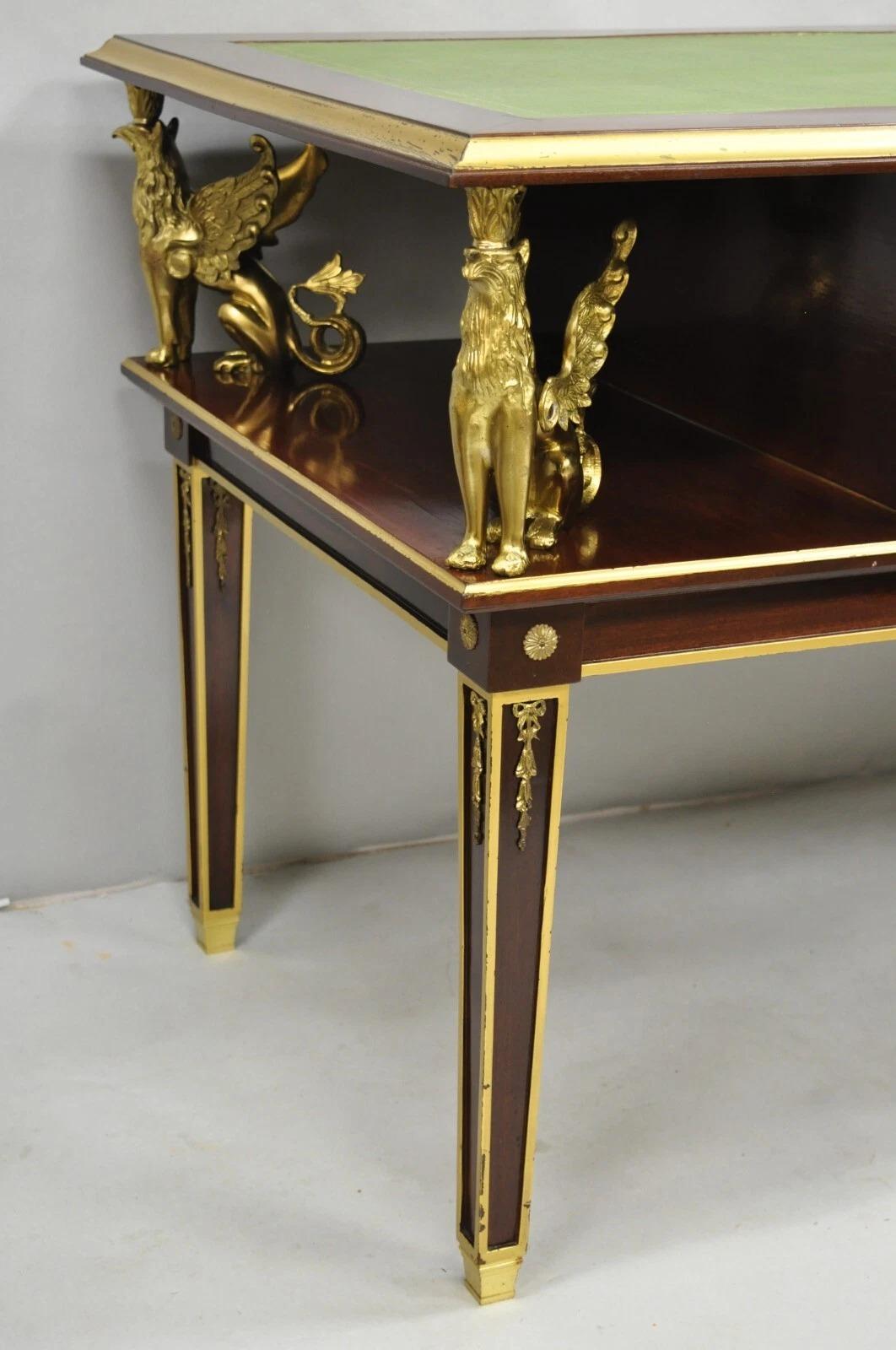 French Empire Revival Grünes Leder Top Bronze Griffin Mahagoni Schreibtisch & Stuhl im Angebot 12