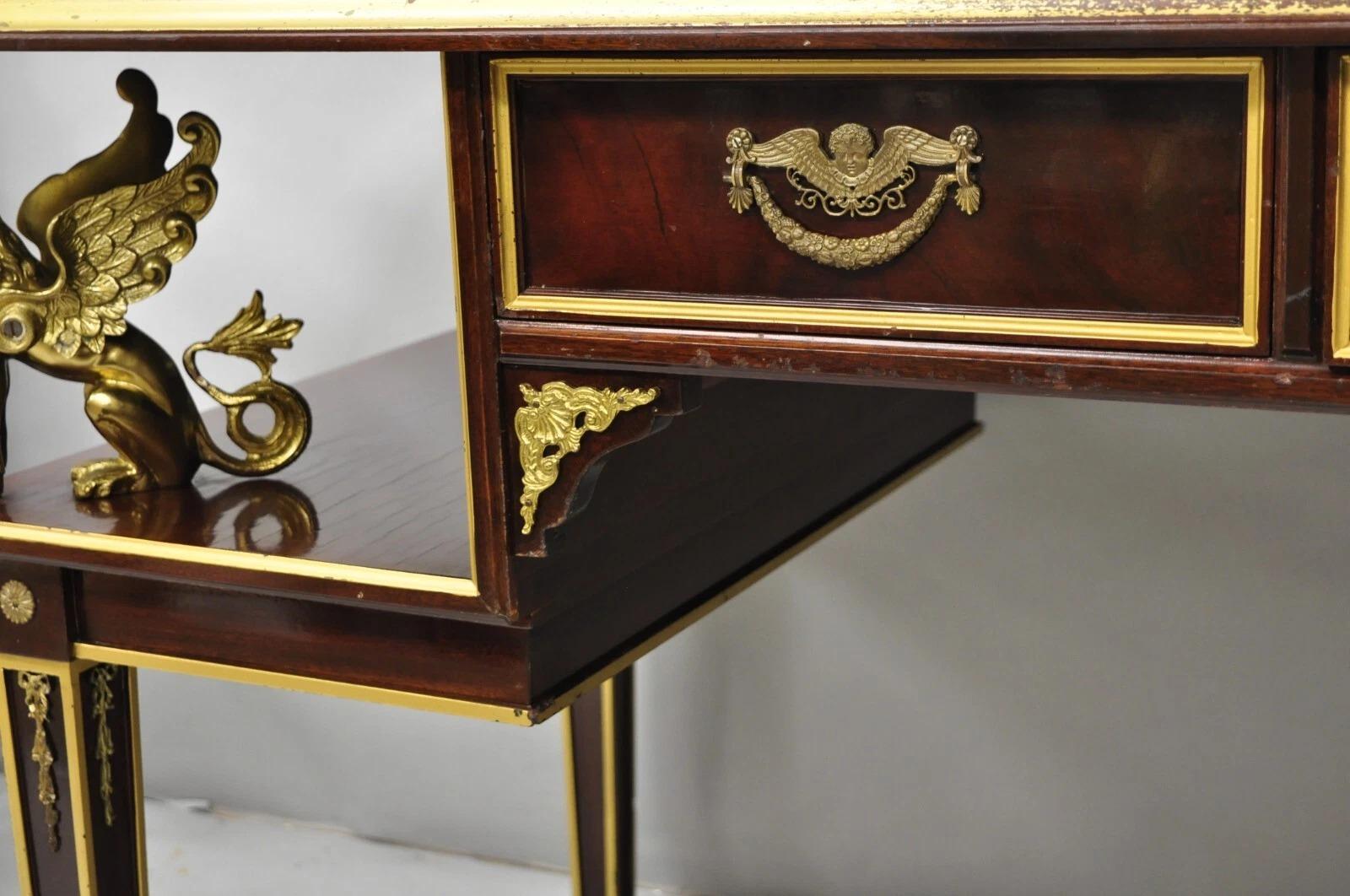 French Empire Revival Grünes Leder Top Bronze Griffin Mahagoni Schreibtisch & Stuhl im Angebot 13