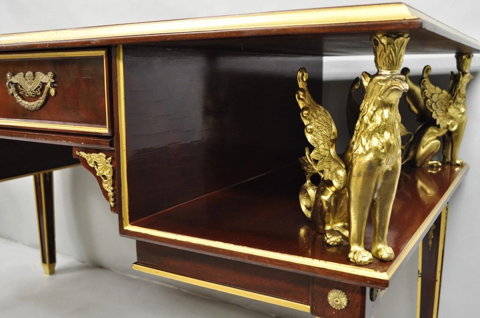 French Empire Revival Grünes Leder Top Bronze Griffin Mahagoni Schreibtisch & Stuhl im Angebot 14