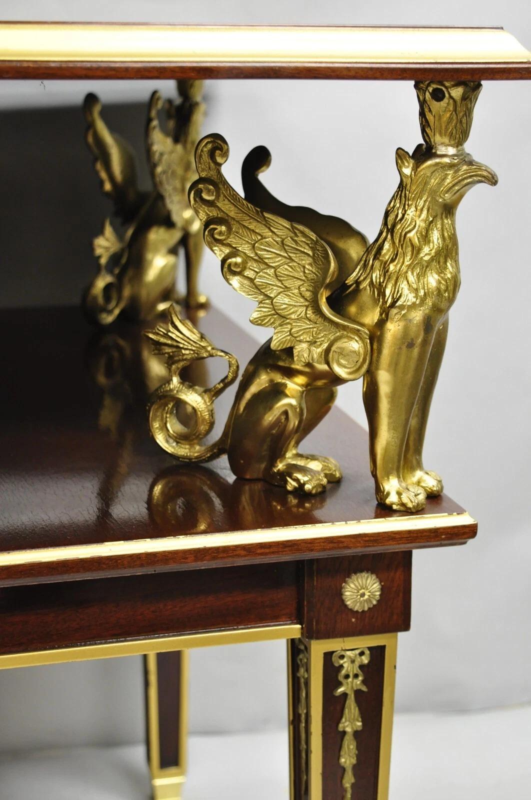 French Empire Revival Grünes Leder Top Bronze Griffin Mahagoni Schreibtisch & Stuhl (20. Jahrhundert) im Angebot