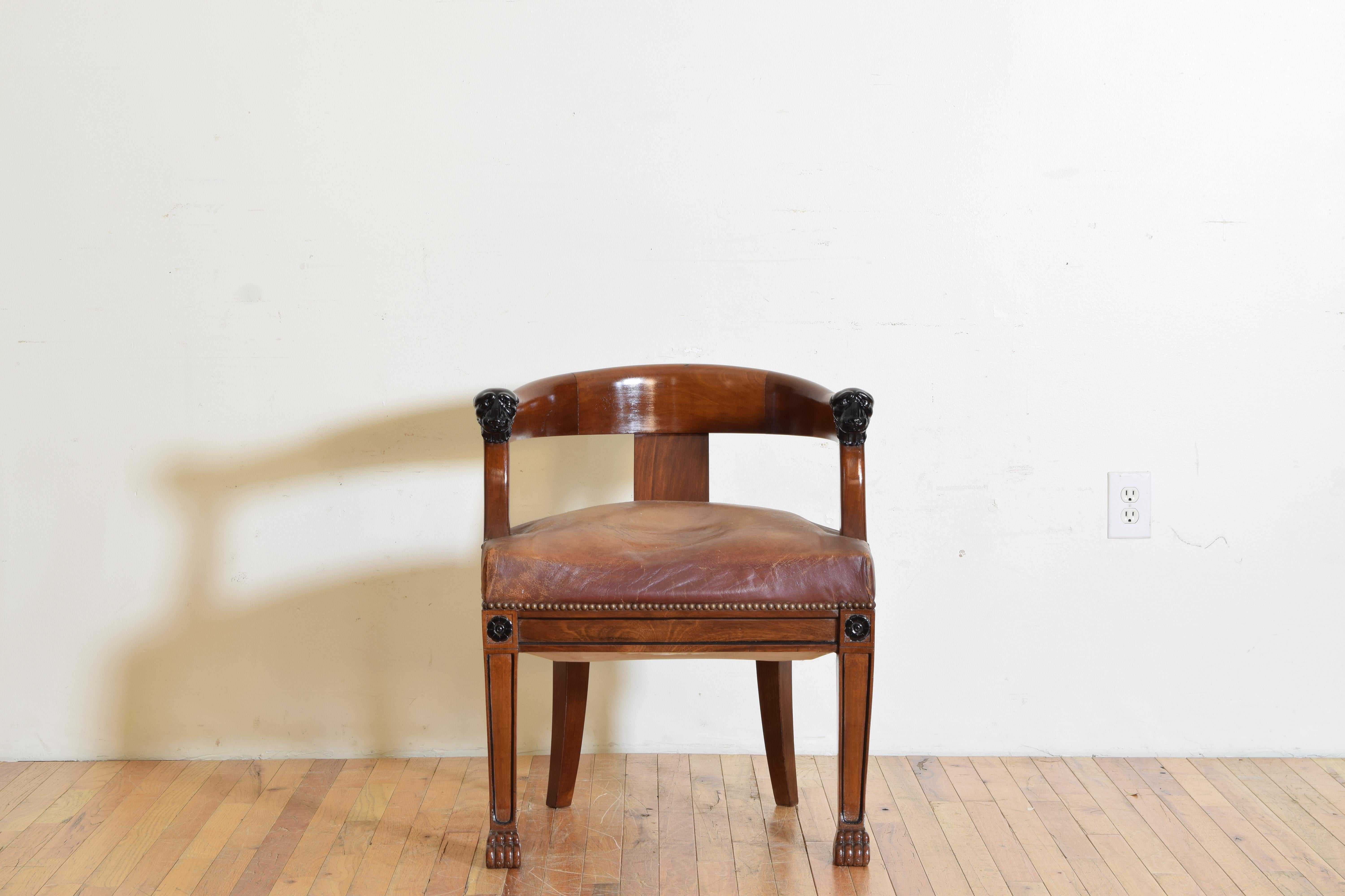 French Empire Revival Mahogany and Ebonized Desk Chair, Last Quarter 19th Cen. In Good Condition In Atlanta, GA