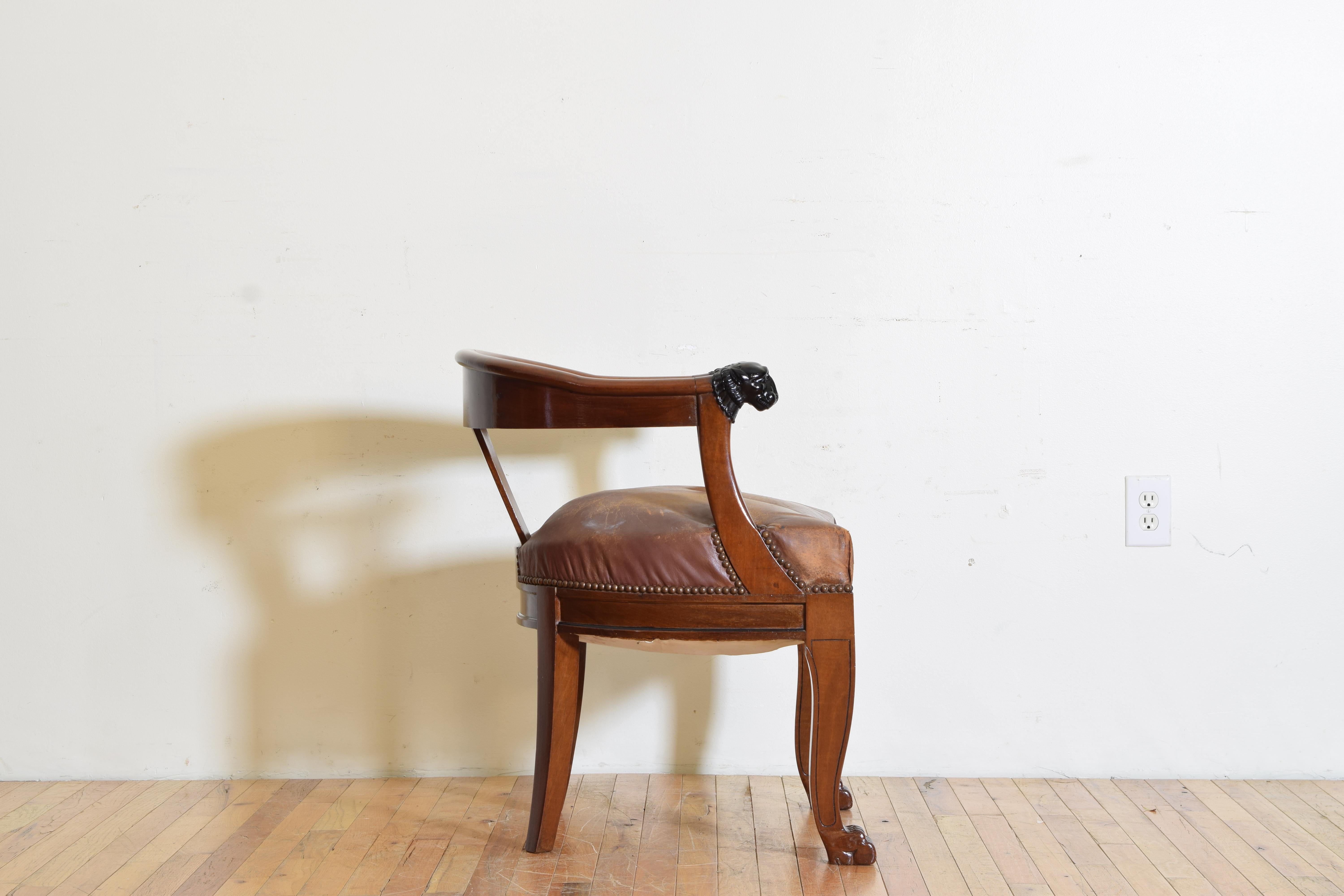 Late 19th Century French Empire Revival Mahogany and Ebonized Desk Chair, Last Quarter 19th Cen.