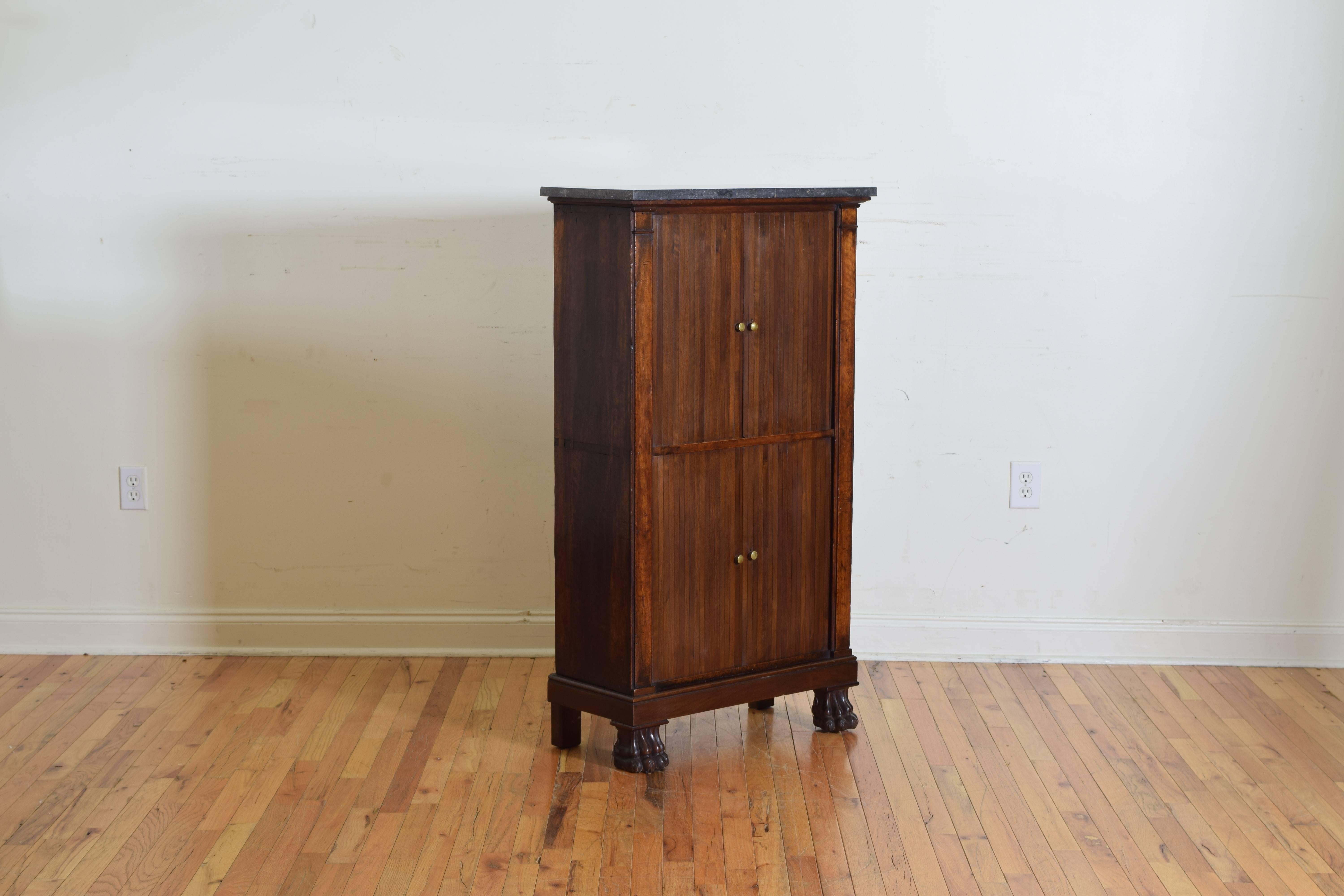 French Empire Revival Mahogany Cabinet, Tambour Doors and Marble Top In Excellent Condition In Atlanta, GA