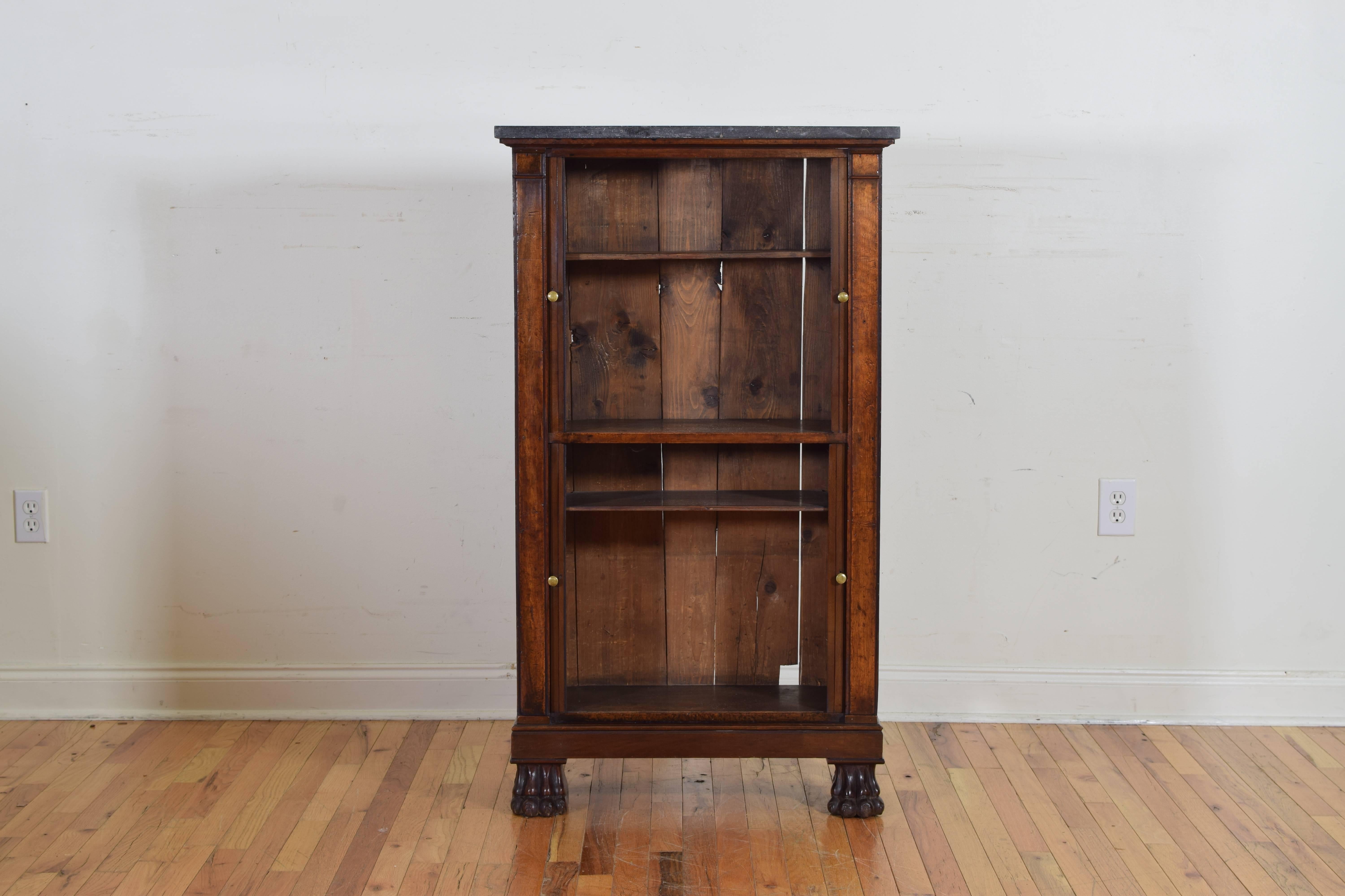 Walnut French Empire Revival Mahogany Cabinet, Tambour Doors and Marble Top