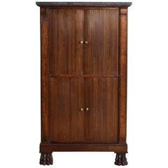French Empire Revival Mahogany Cabinet, Tambour Doors and Marble Top