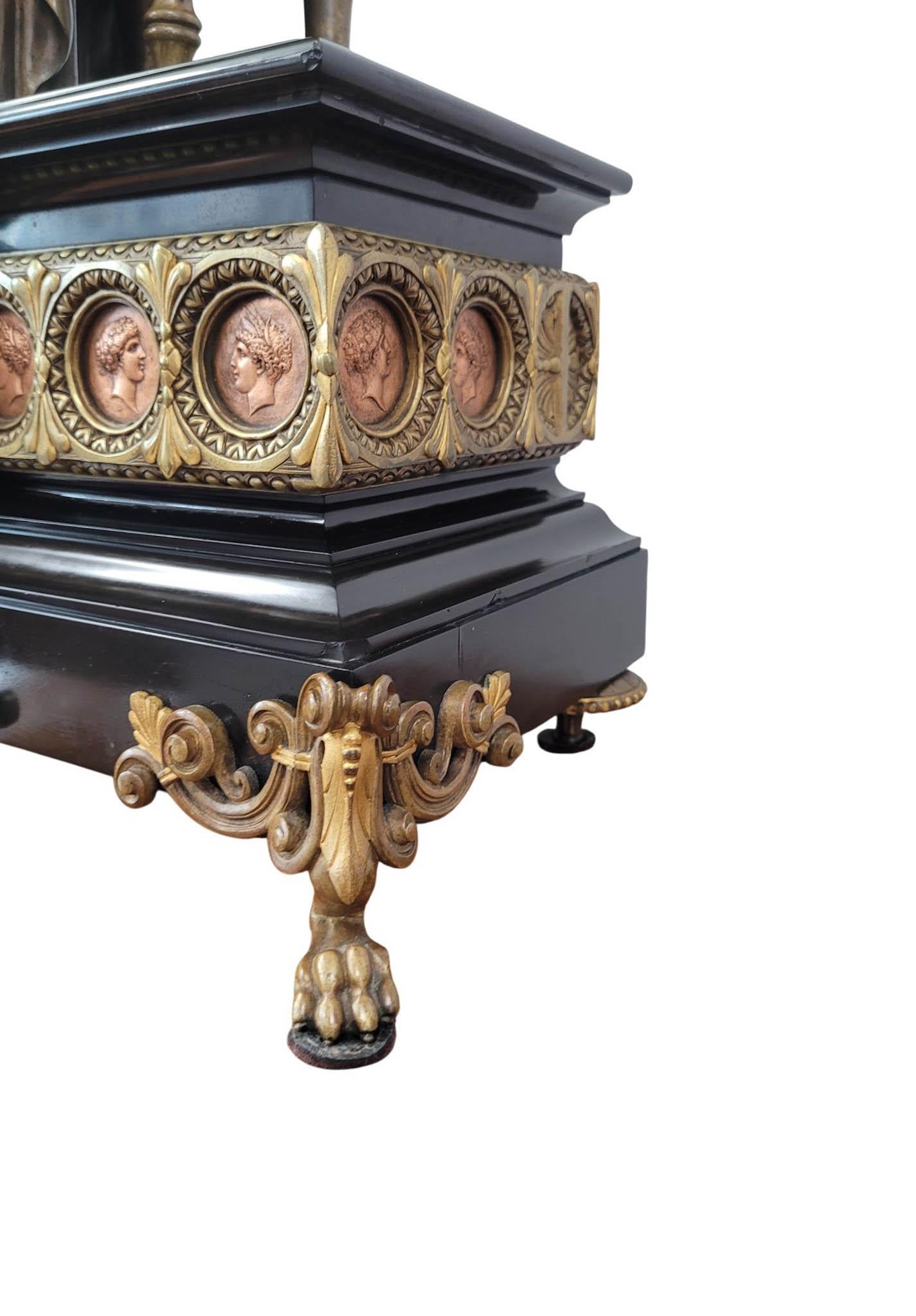 19th Century French Empire Clock Garniture, Japy Frères et Cie Movement For Sale 4
