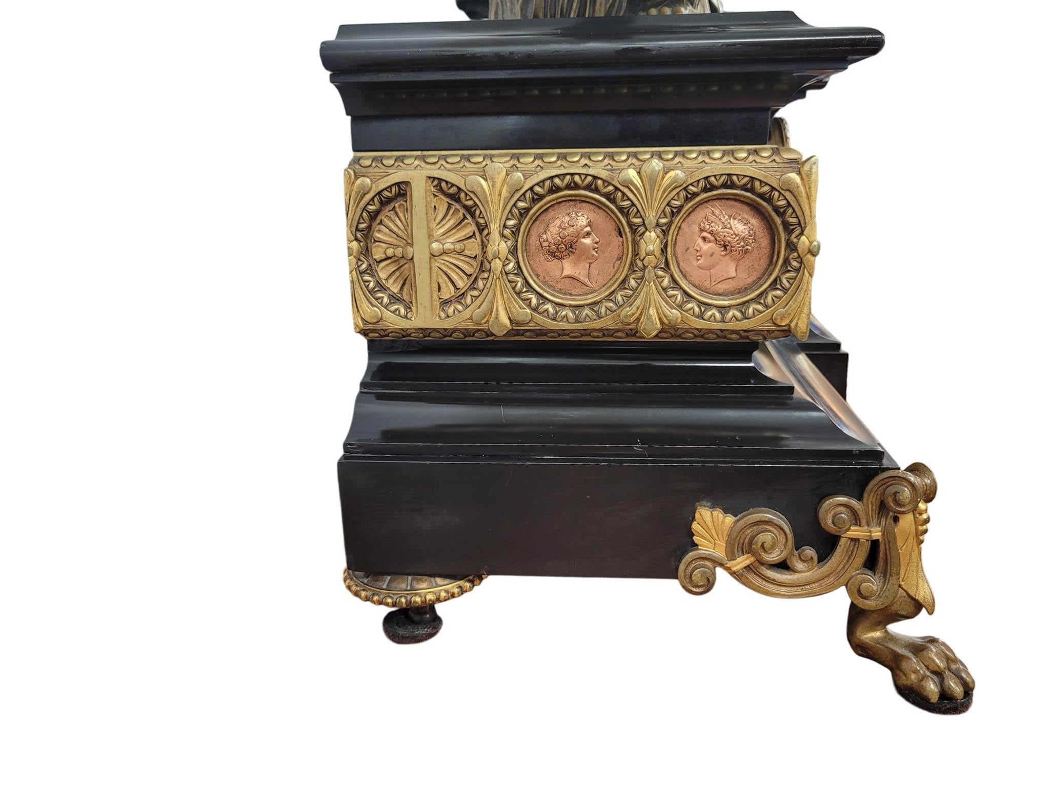 19th Century French Empire Clock Garniture, Japy Frères et Cie Movement For Sale 5