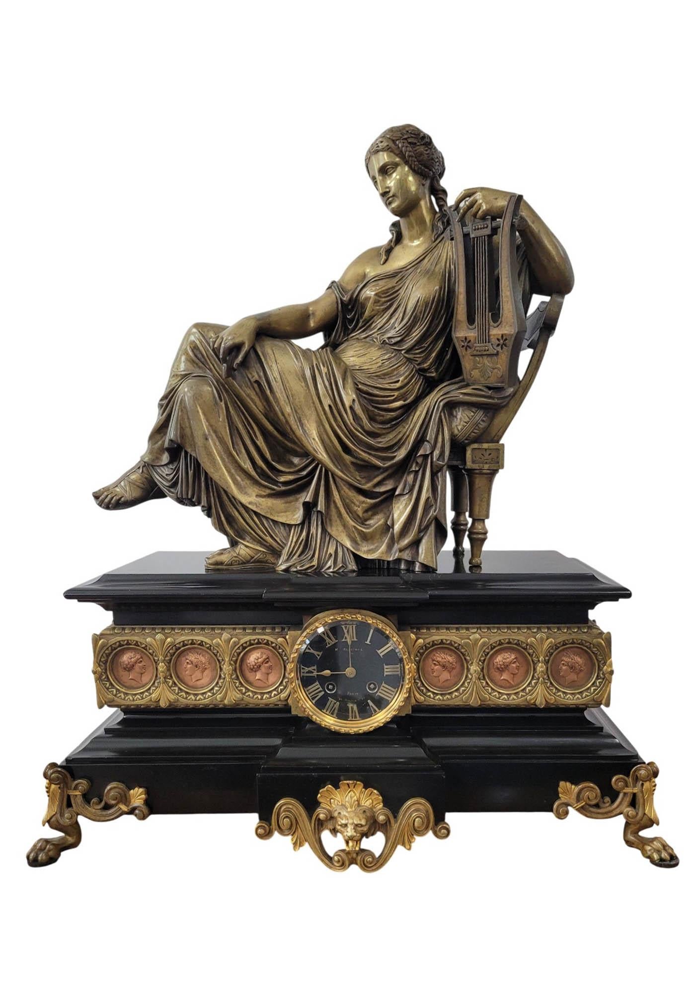 19th Century French Empire Clock Garniture, Japy Frères et Cie Movement In Good Condition For Sale In North Palm Beach, FL