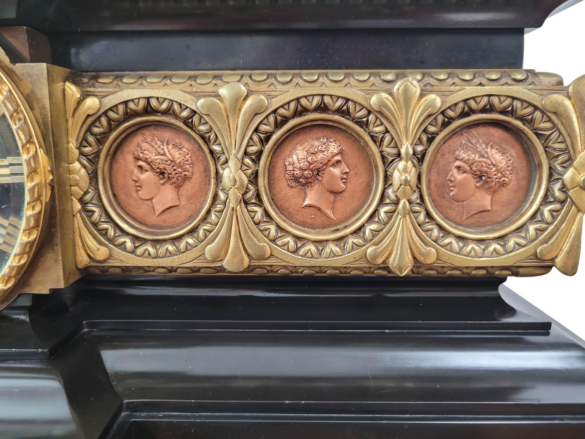 19th Century French Empire Clock Garniture, Japy Frères et Cie Movement For Sale 3