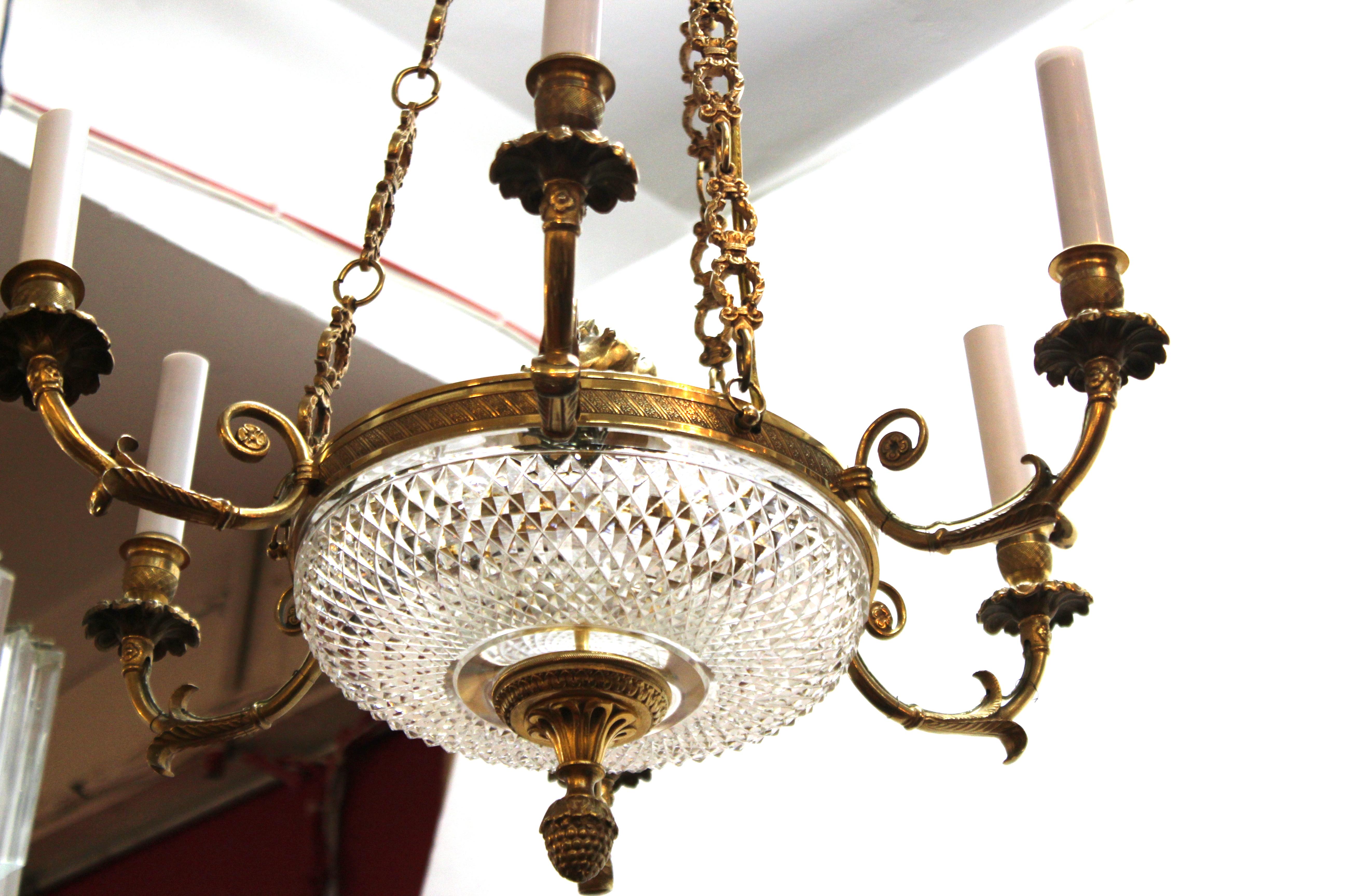 French Empire Revival Style Chandelier With Crystal Inserts In Good Condition In New York, NY