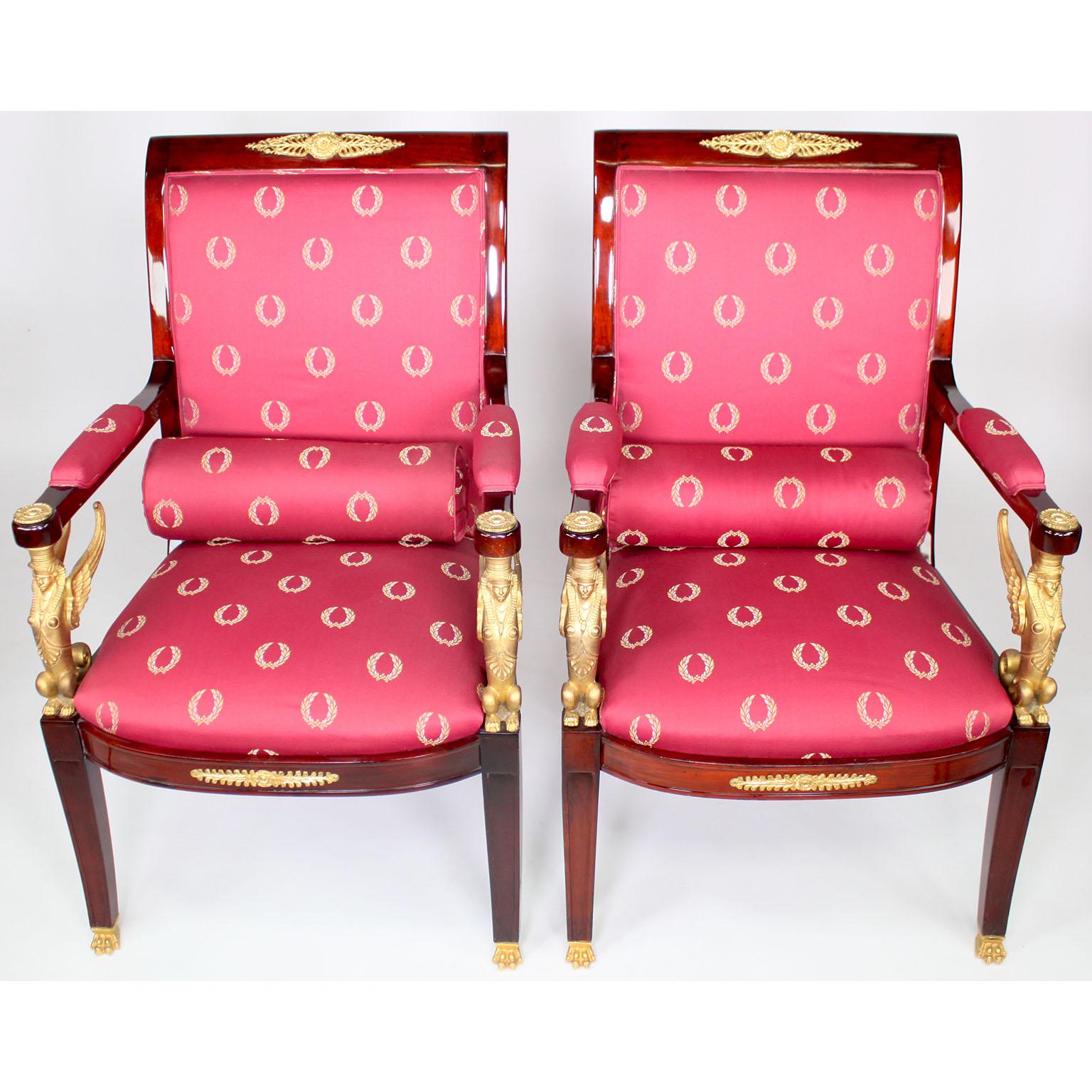 French Empire Revival Style 5 Piece Mahogany & Gilt-Bronze Sphinxes Salon Suite For Sale 5
