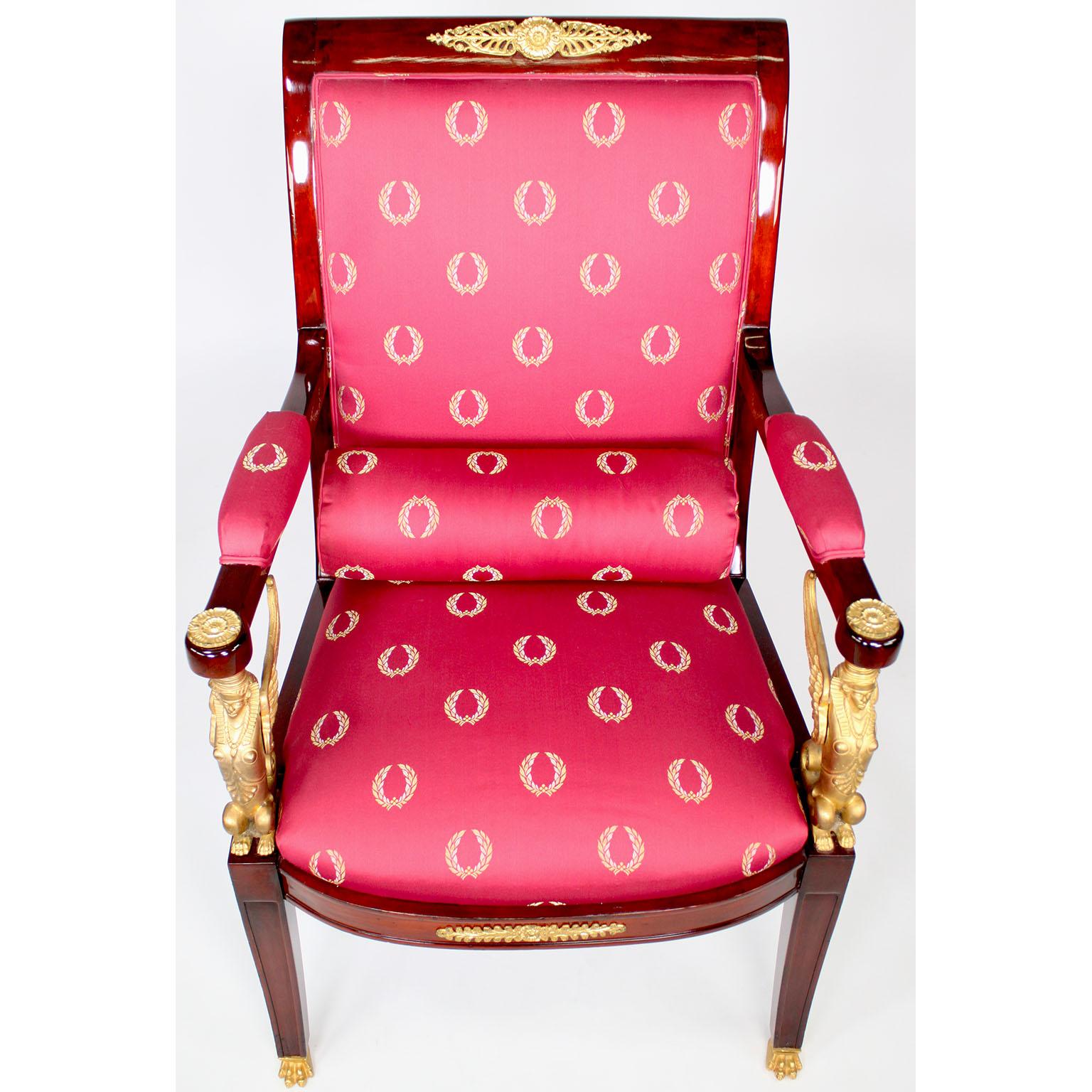 French Empire Revival Style 5 Piece Mahogany & Gilt-Bronze Sphinxes Salon Suite For Sale 10
