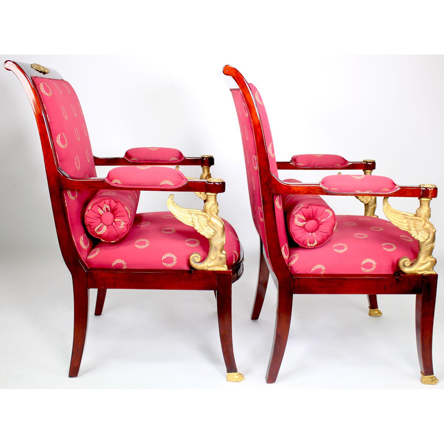  French Empire Revival Style 5 Piece Mahogany & Gilt-Bronze Sphinxes Salon Suite For Sale 13