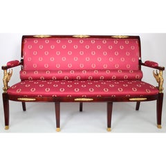 Suite de Salón de 5 Piezas de Caoba y Esfinges de Bronce Dorado Estilo Renacimiento Imperio Francés