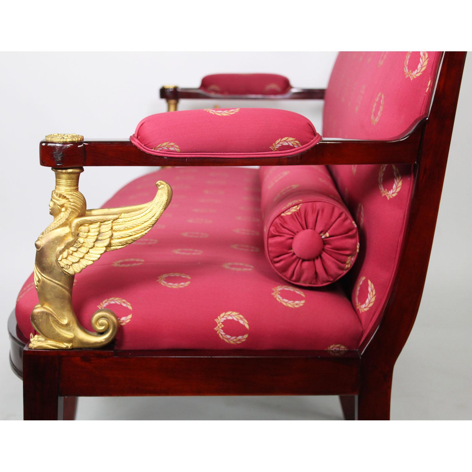  French Empire Revival Style 5 Piece Mahogany & Gilt-Bronze Sphinxes Salon Suite For Sale 2