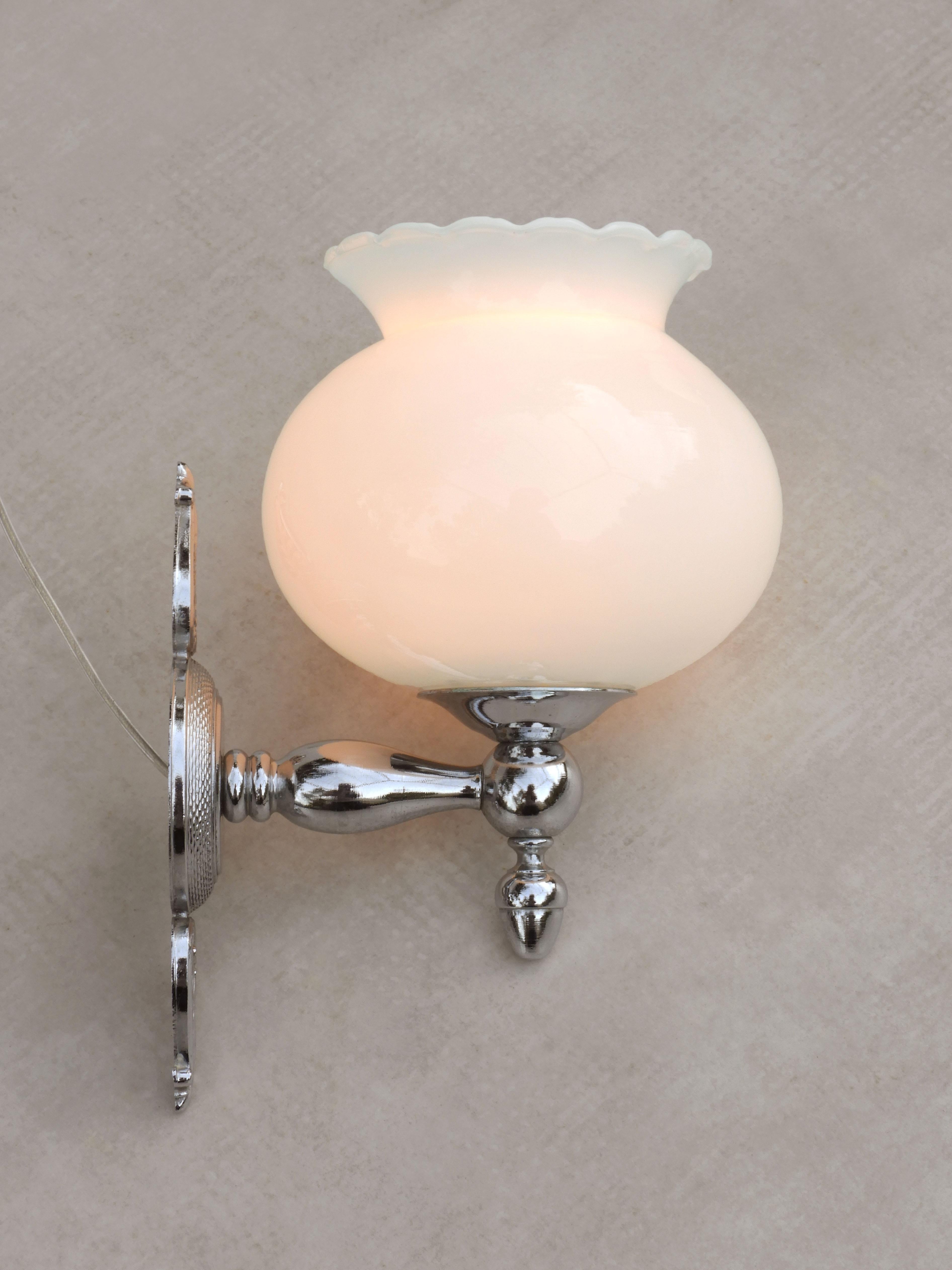 French Empire Revival Wall Light Sconces in Opaline and Chrome, circa 1970 For Sale 1