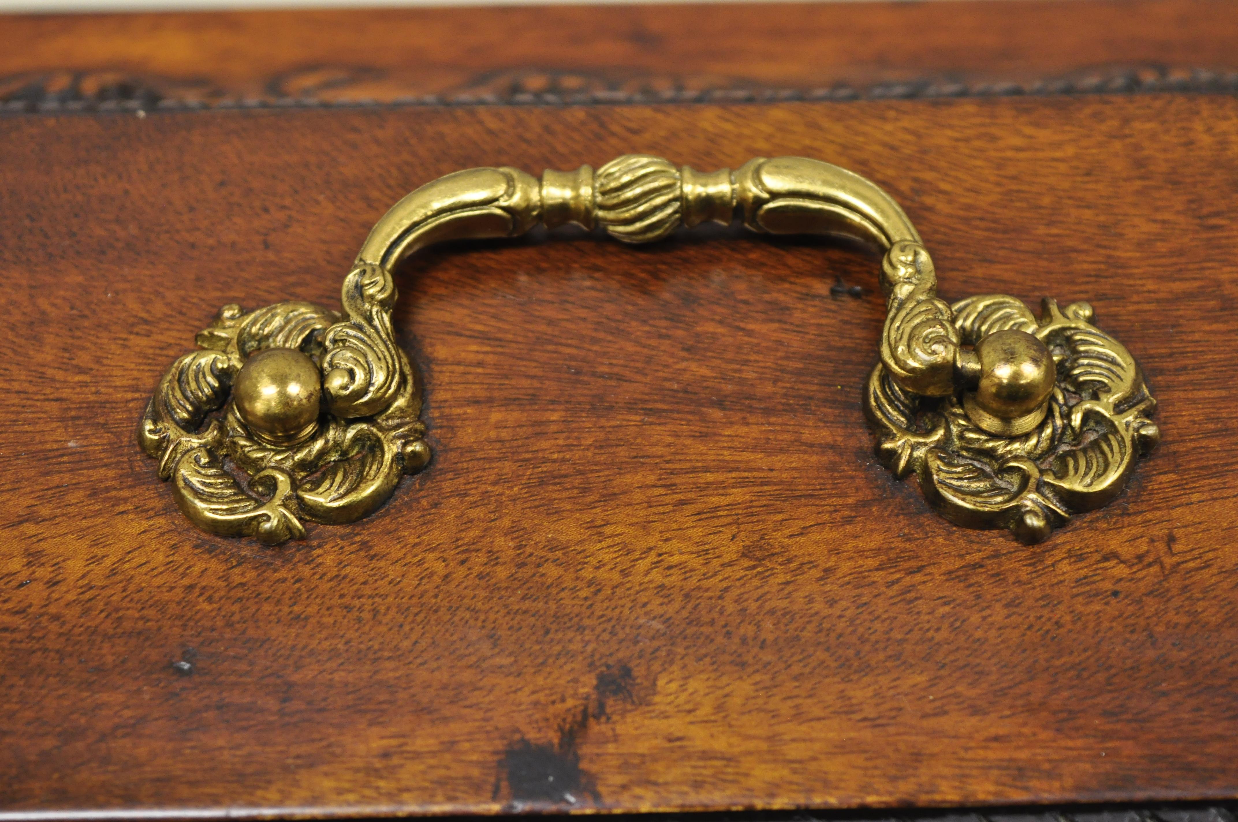 Brass French Empire Rococo Style Carved Mahogany Paw Feet Jewelry Vanity Trinket Box