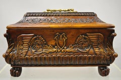 French Empire Rococo Style Carved Mahogany Paw Foot Jewelry Vanity Trinket Box