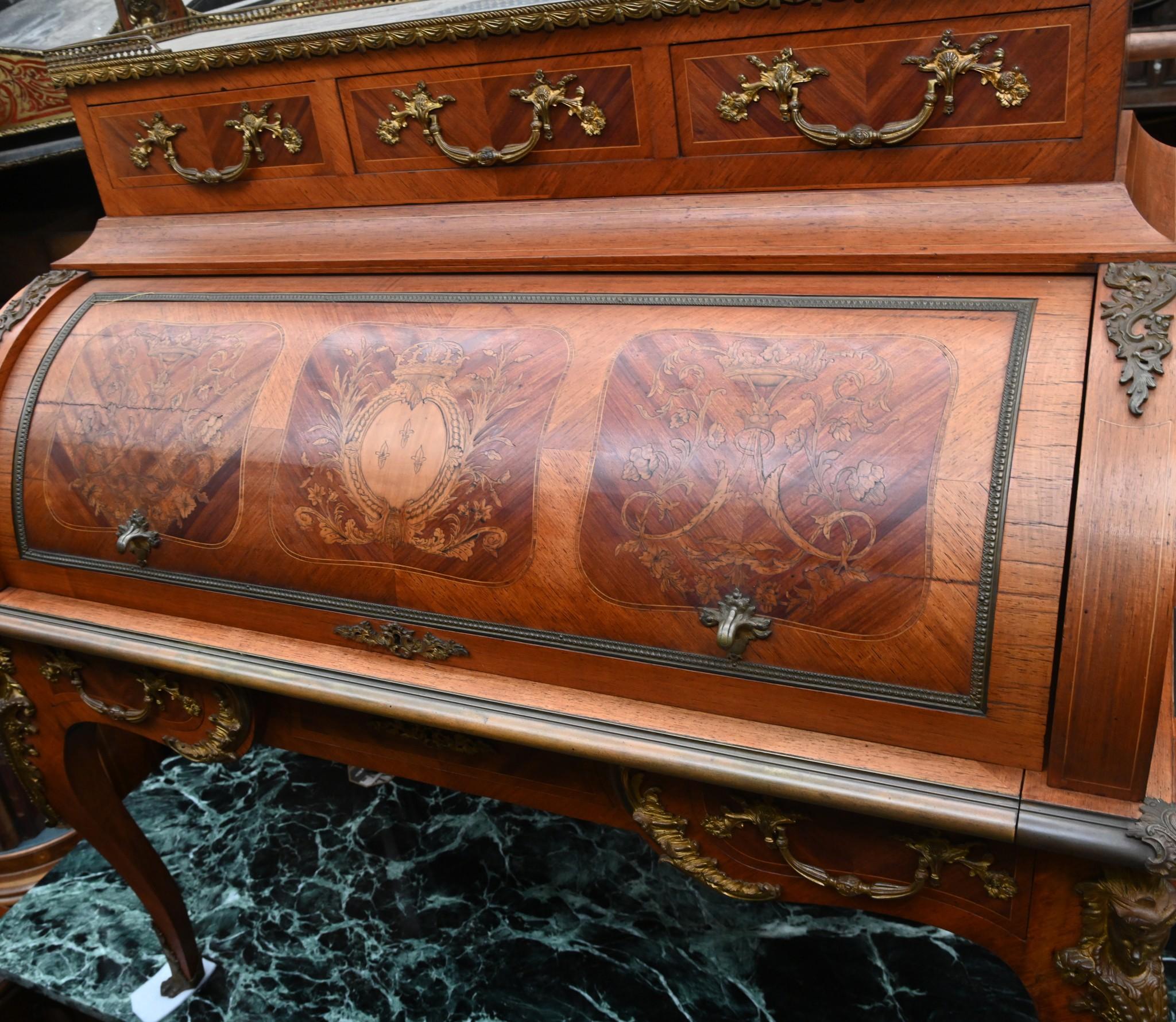French Empire Roll Top Desk Bureau De Roi 1860 For Sale 11