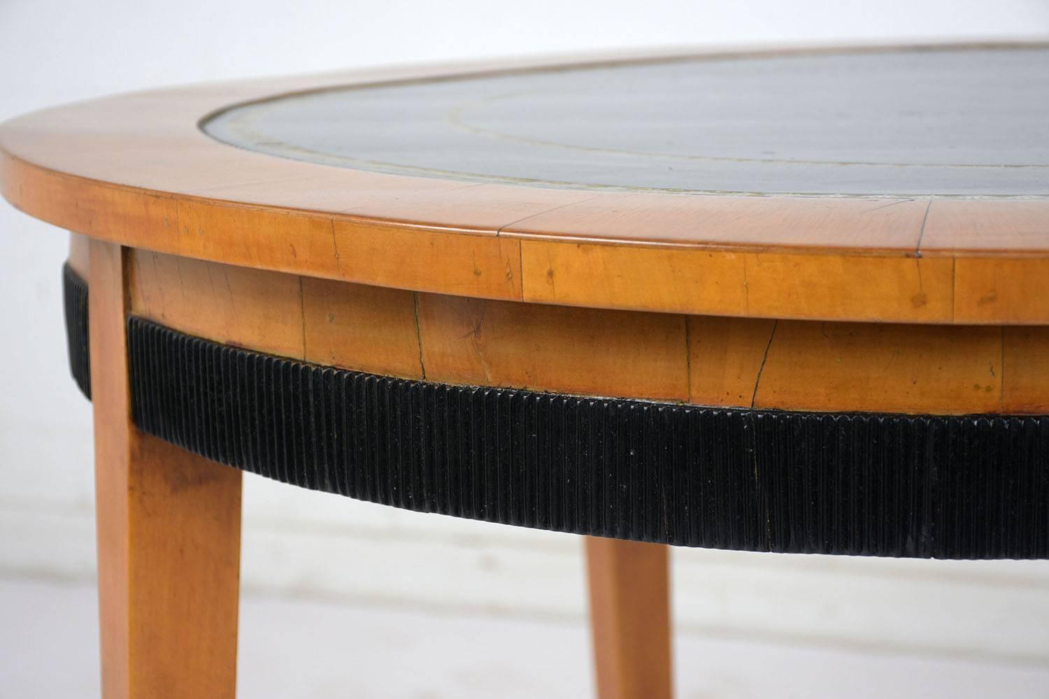 20th Century French Empire Round Center Table With Embossed Lather top Insert 