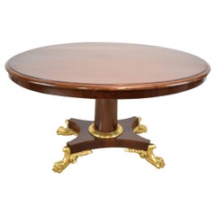 French Empire Round Mahogany Center Table with Gold Gilt Paw Feet