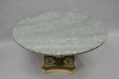 French Empire Round Marble Top Corinthian Column Wood Pedestal Base Coffee Table