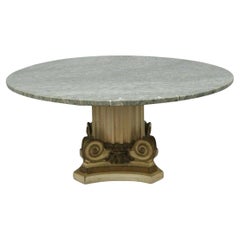 French Empire Round Marble Top Corinthian Column Wood Pedestal Base Coffee Table