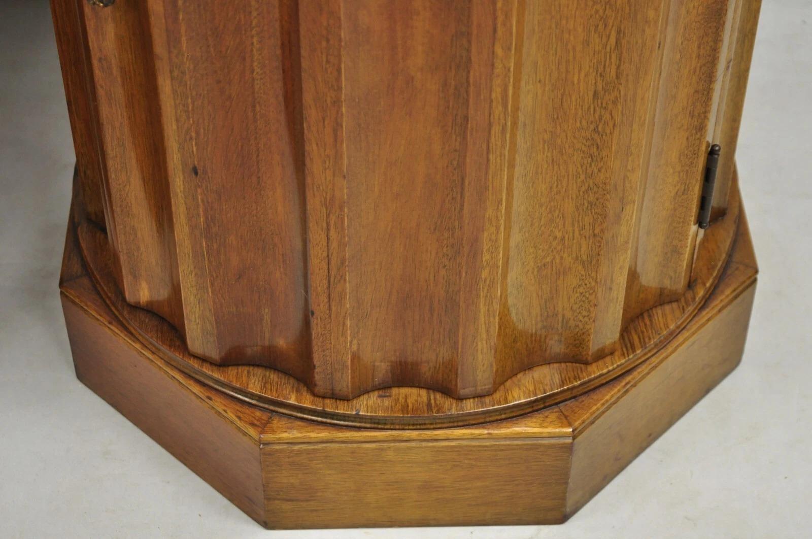 French Empire Round Marble Top Mahogany Column Pedestal Cabinet End Table Pair For Sale 1