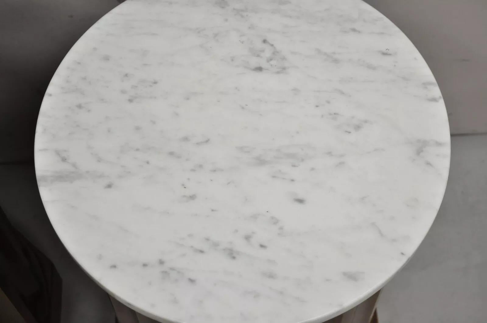 French Empire Round Marble Top Mahogany Column Pedestal Cabinet End Table Pair For Sale 3