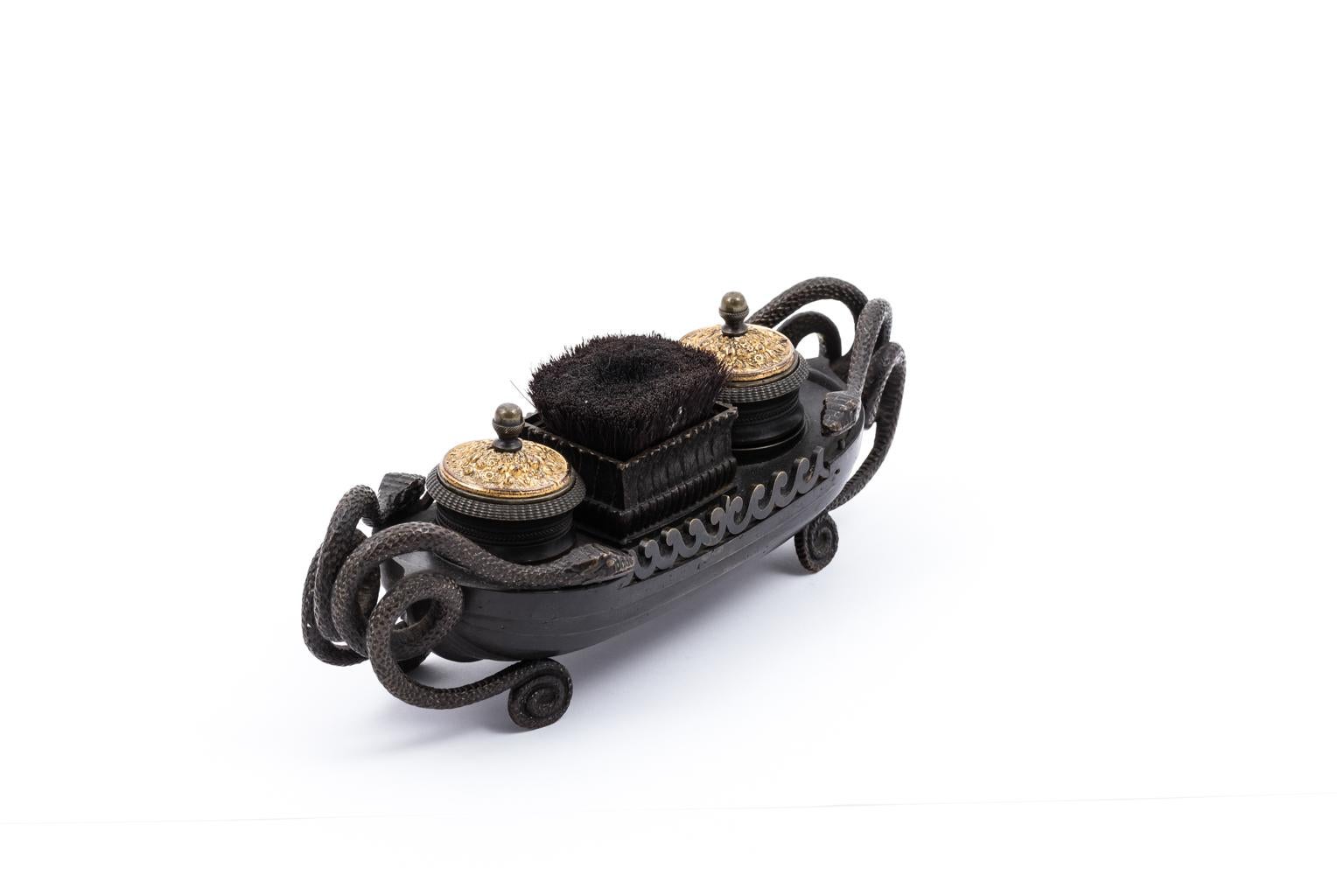 French Empire Serpent Bronze Inkwell For Sale 11