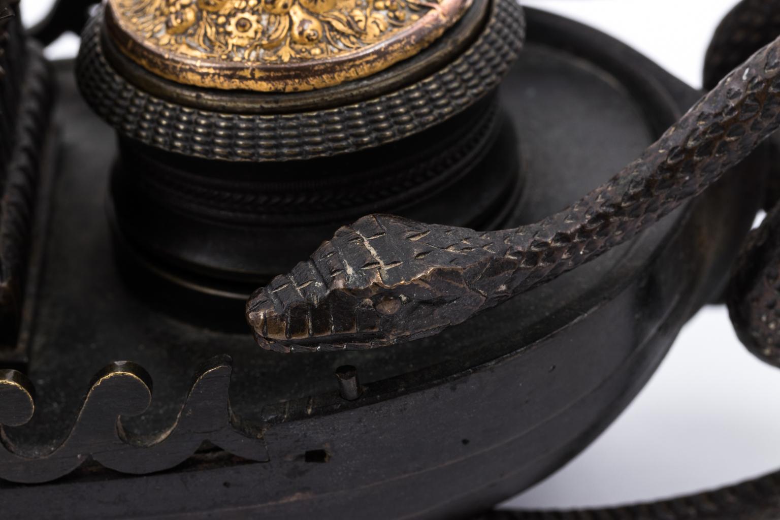 19th Century French Empire Serpent Bronze Inkwell For Sale