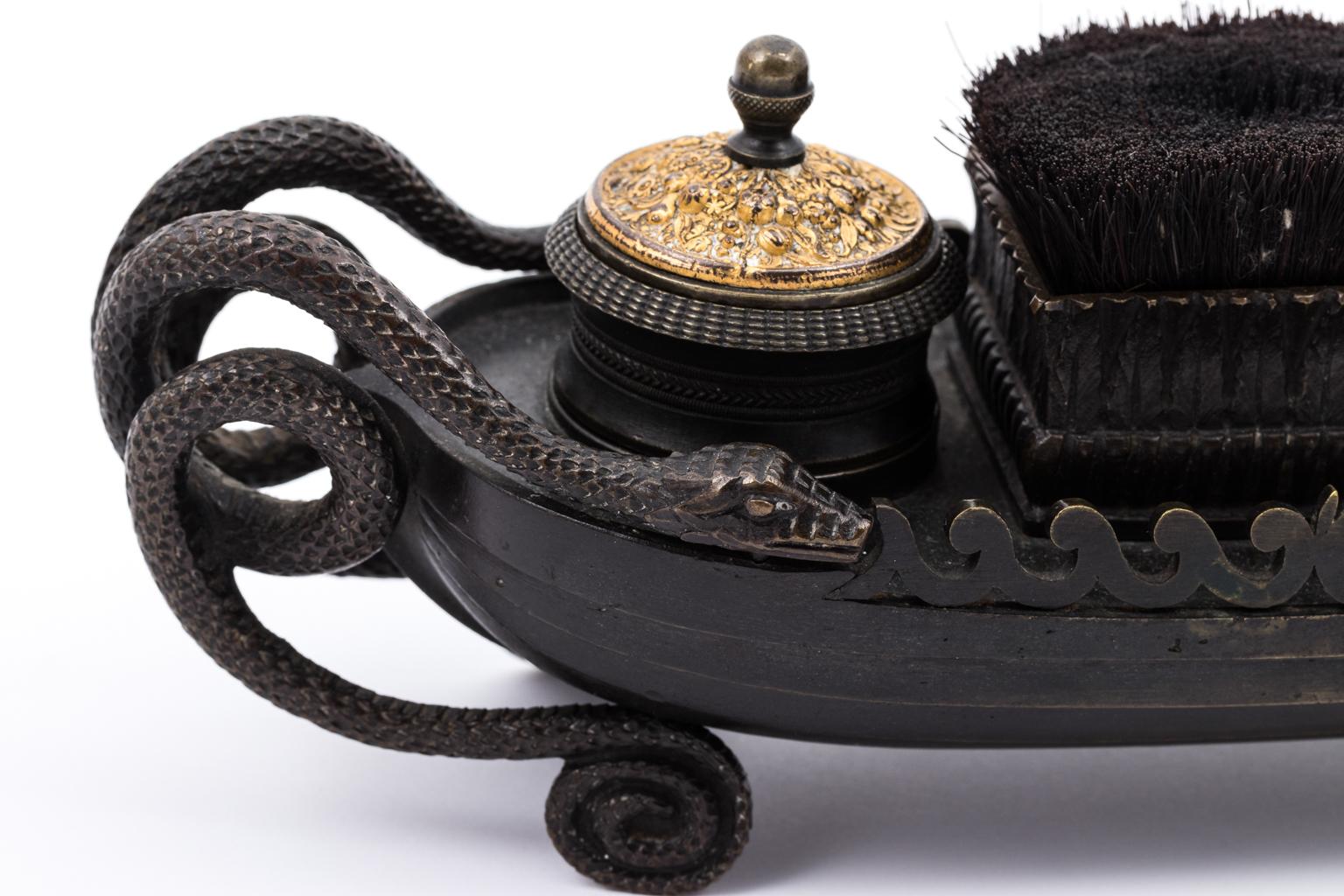 French Empire Serpent Bronze Inkwell For Sale 5