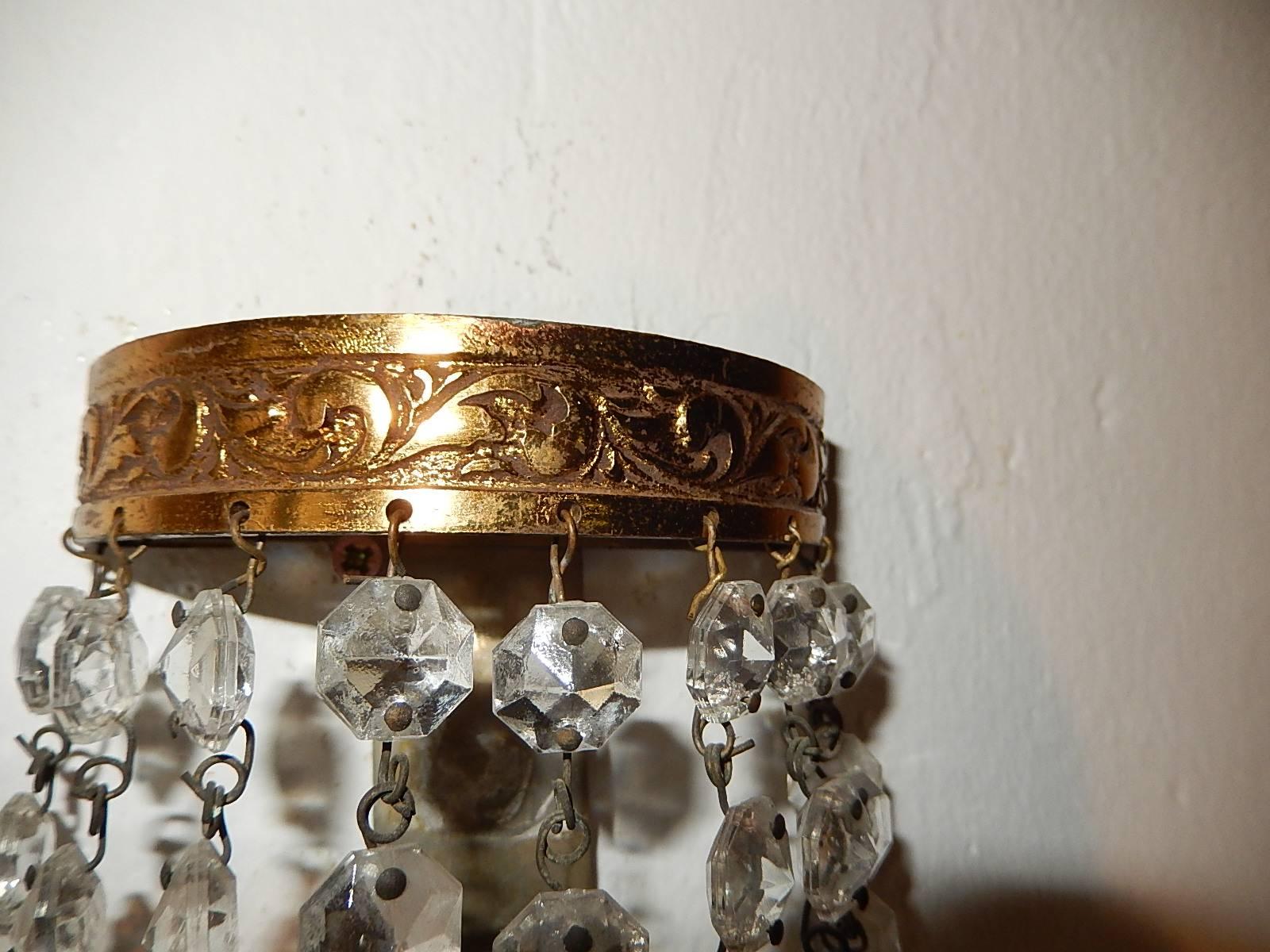 Bronze French Empire Seven Tiers Crystal Prism Sconces, circa 1930 For Sale