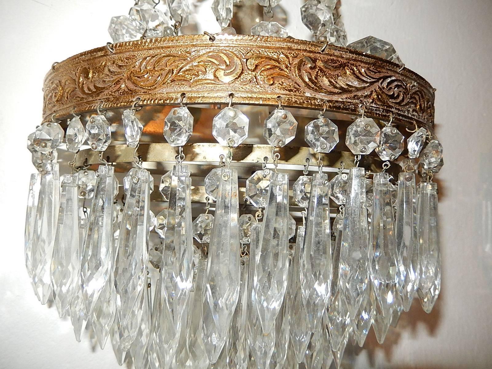 French Empire Seven Tiers Crystal Prism Sconces, circa 1930 For Sale 1