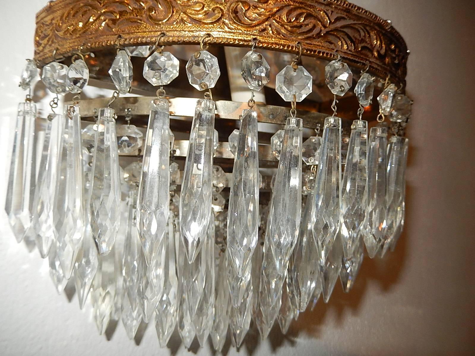 French Empire Seven Tiers Crystal Prism Sconces, circa 1930 For Sale 2