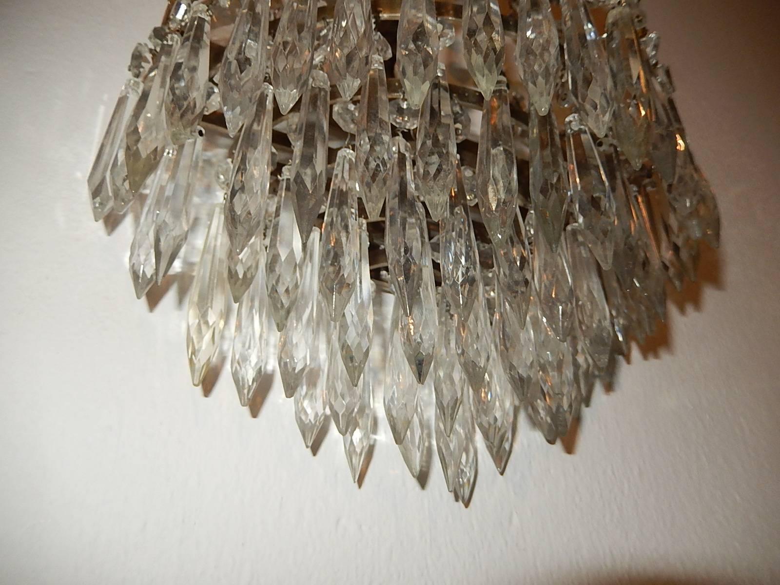 French Empire Seven Tiers Crystal Prism Sconces, circa 1930 For Sale 3